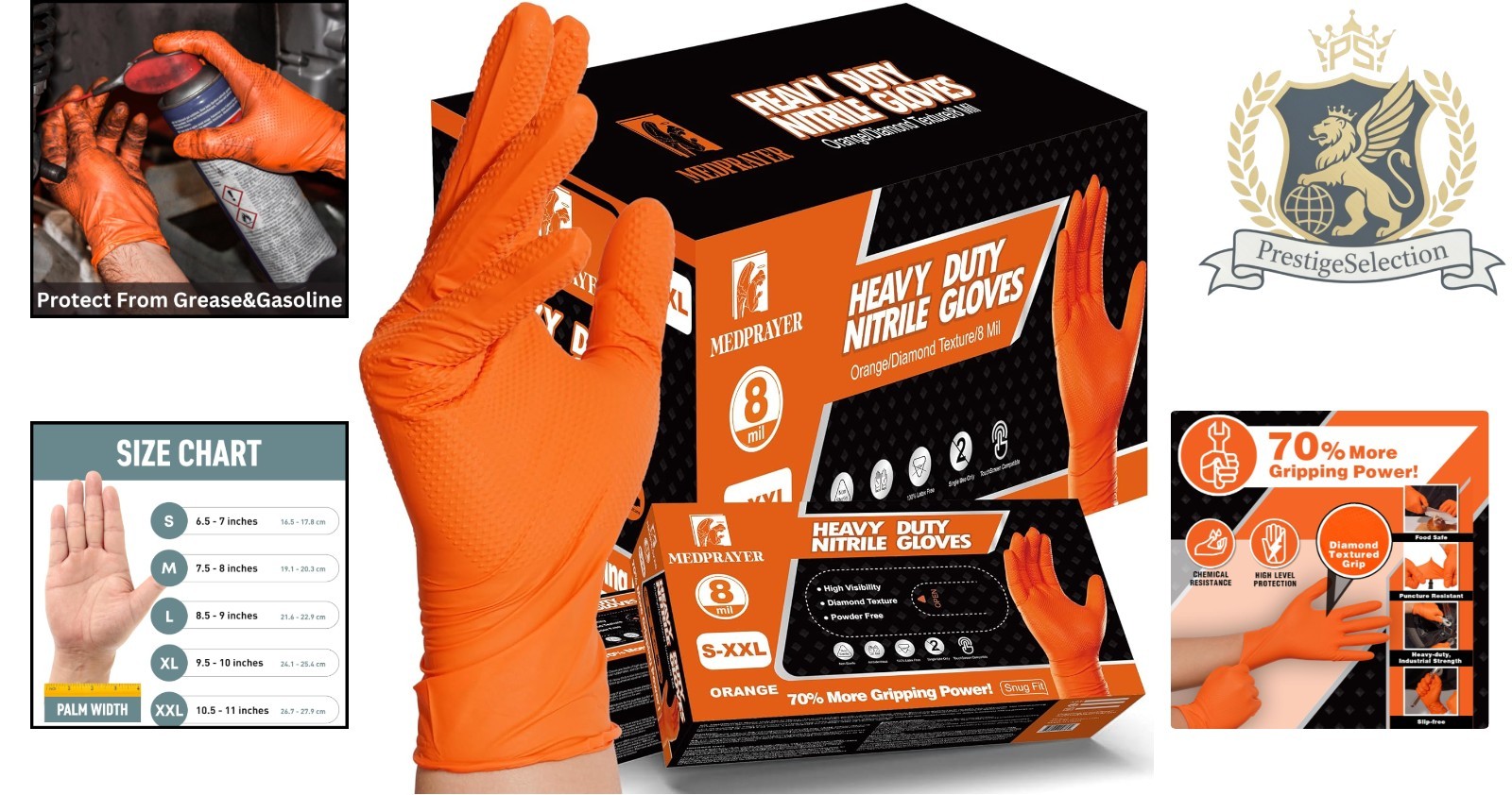 Industrial Nitrile Gloves – 8 Mil, Cut-Resistant, Powder-Free Comfort in Orange