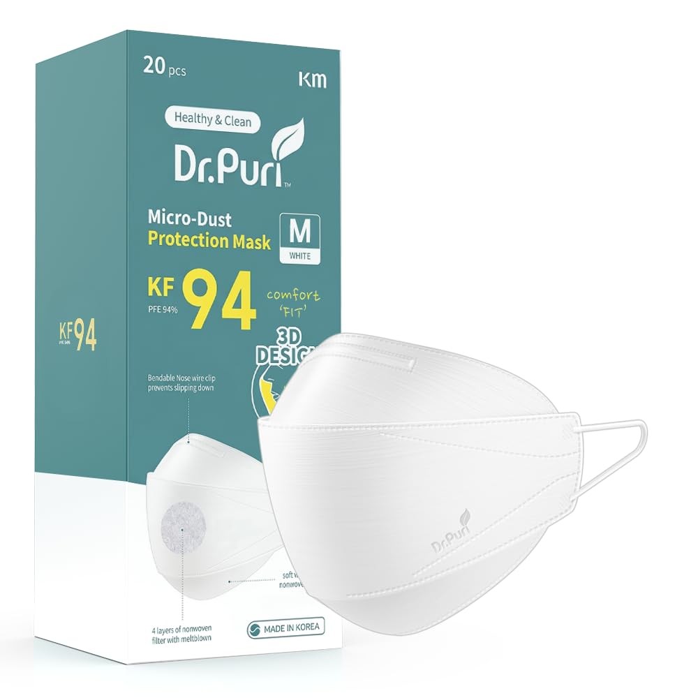 [20 Pack New Micro-Dust Protection Premium (KF94) White Medium