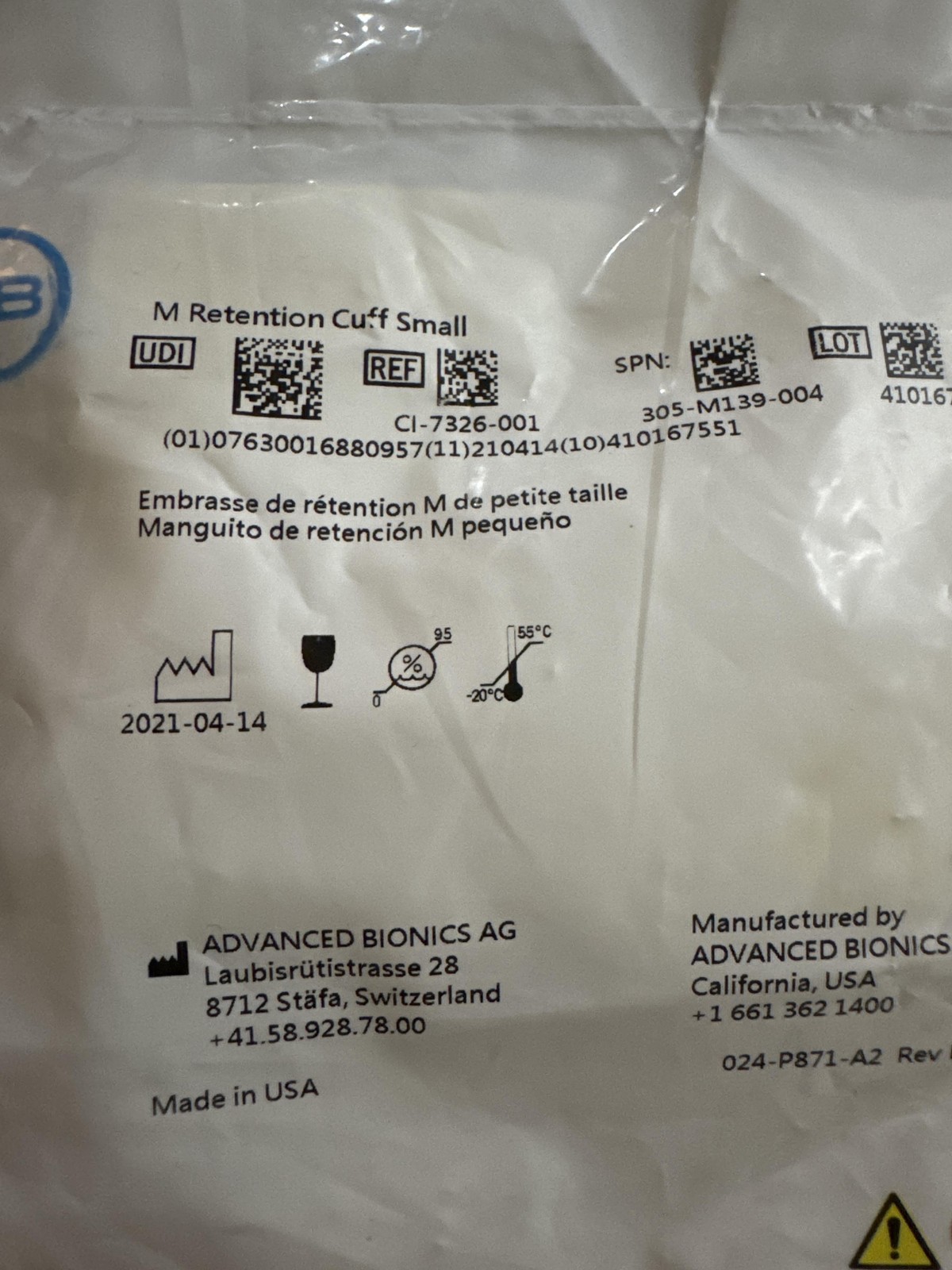 Advanced Bionics M Retention Cuff Small CI-7326-001 305-M139-004 White Made USA