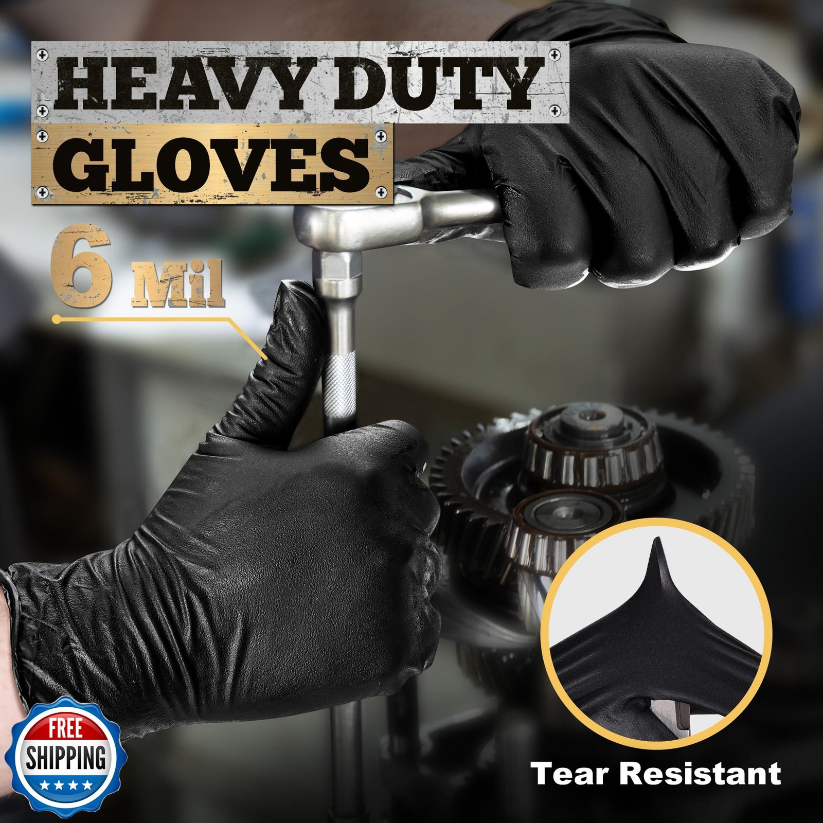 TitanFlex Heavy-Duty Black Disposable Nitrile Gloves, Box of 100, 6-mil, Full