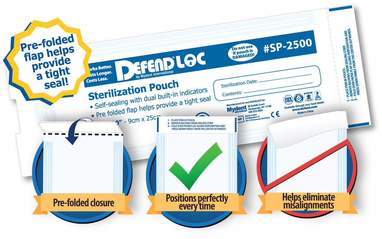 Self-Sealing Sterilization Pouches w Indicators 3.5×10″ Box of 200 Defend Loc