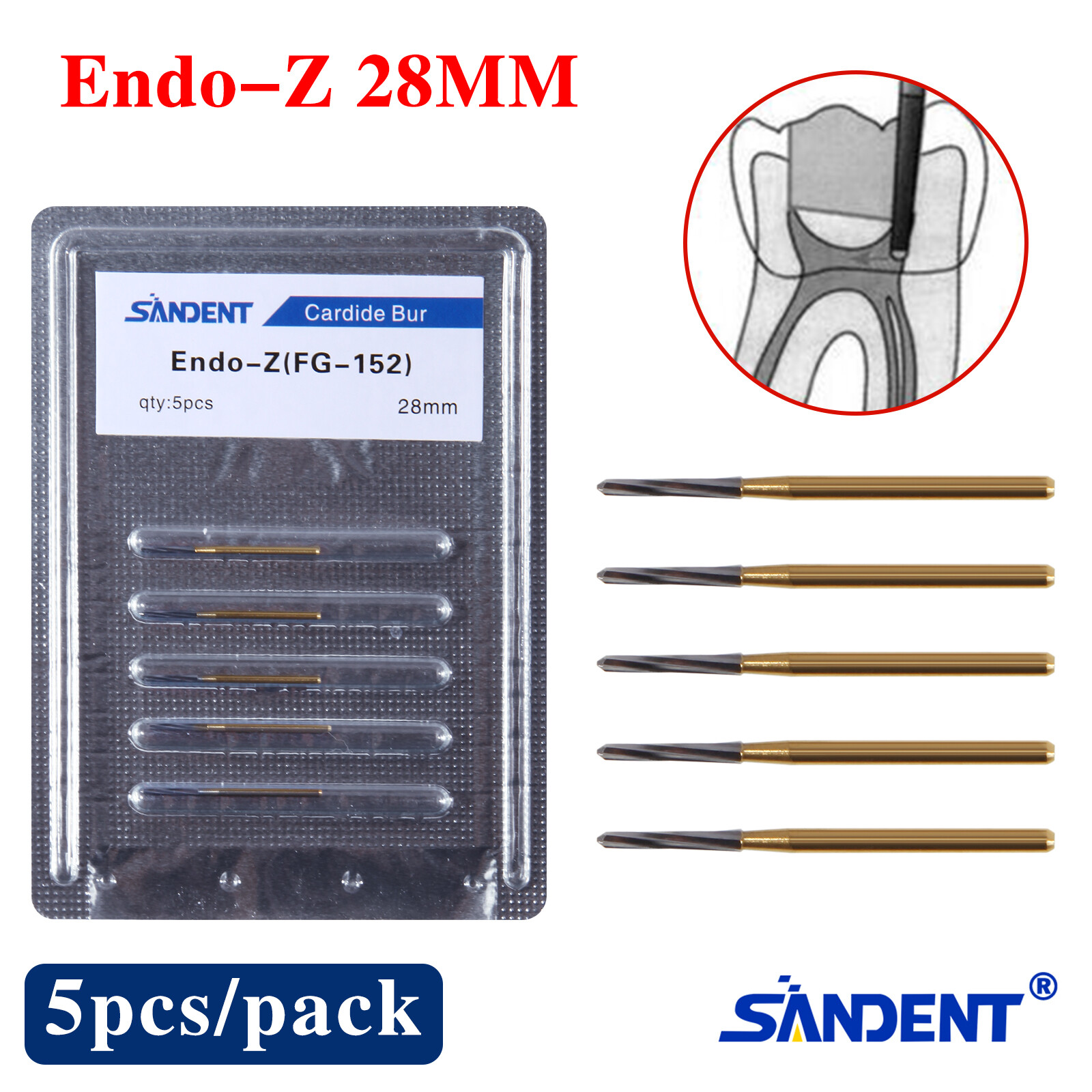 Dental Endo-Z Bur Carbide Tungsten Surgical Cutter Drill Burr 28mm 5pcs/pack