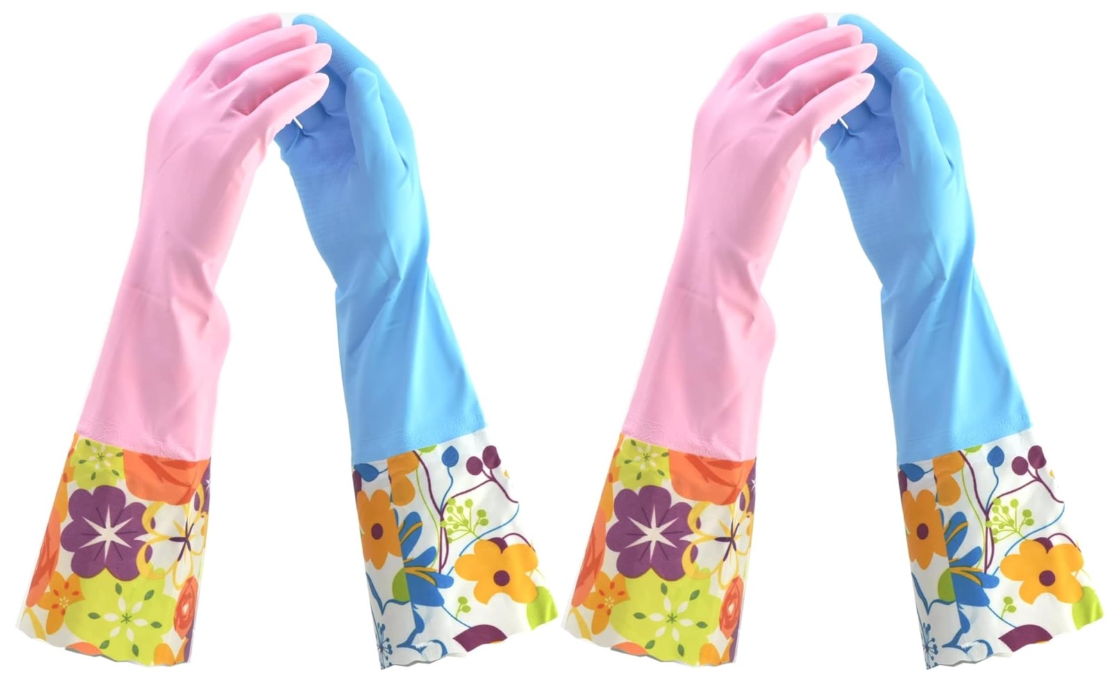 Latex~Free Household Gloves, 15″ Cuff, Reusable, Chemical~Resistant, 4 Pair