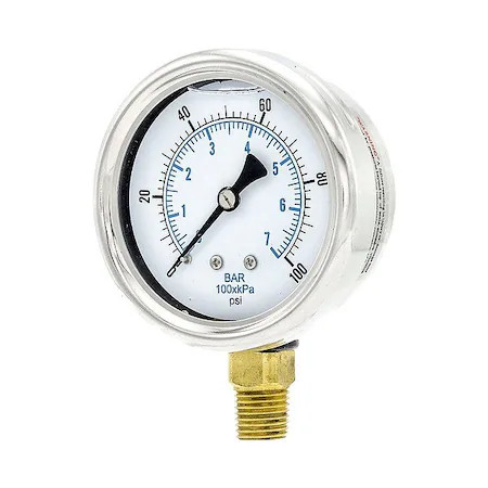 Zoro Select 211L-254H Pressure Gauge, 1/4 In Npt, Bottom Location, 211L-254H
