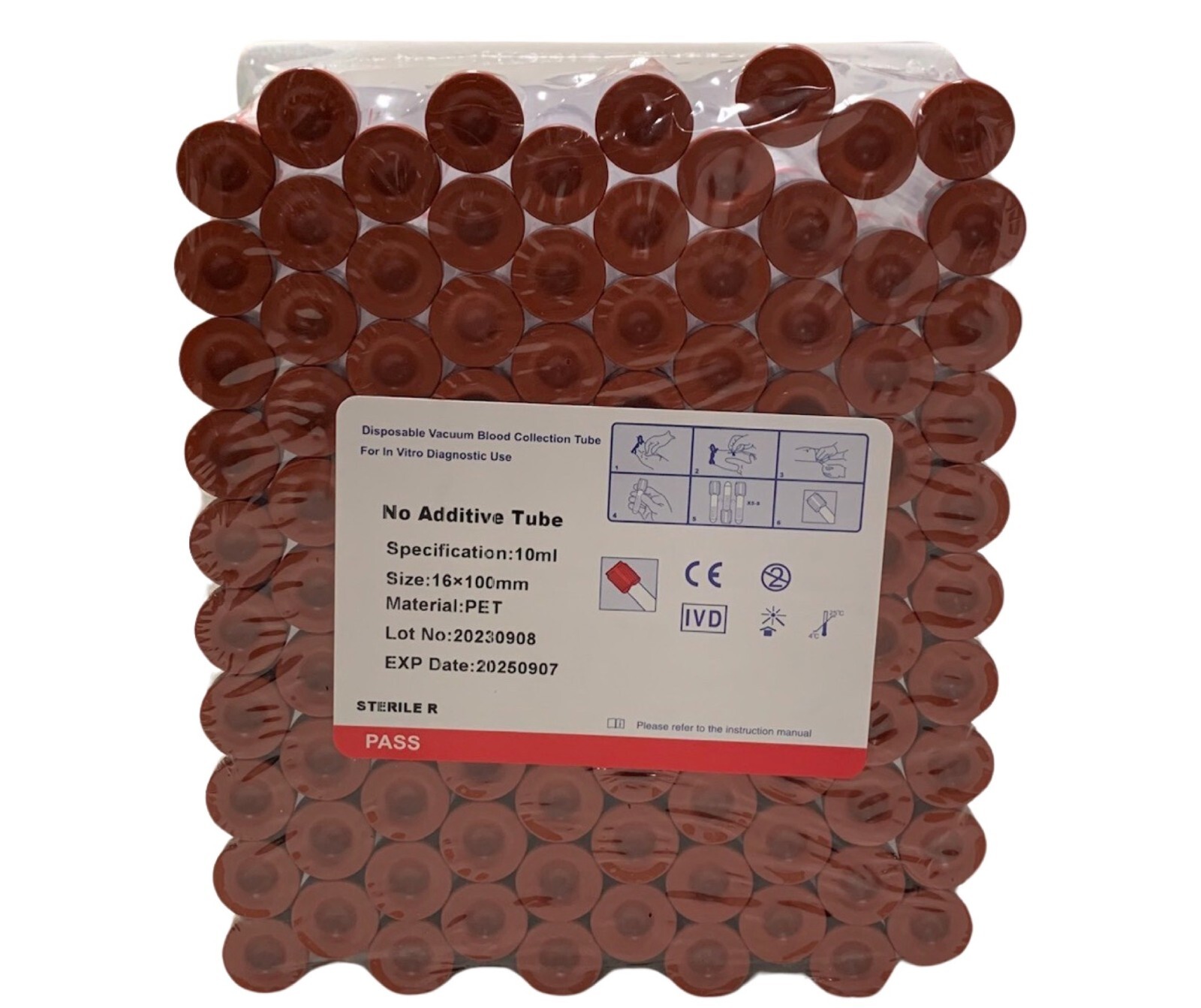 VACUUM BLOOD COLLECTION PLAIN TUBE NO ADDITIVE, 16x100mm 10mL, Exp 09/25