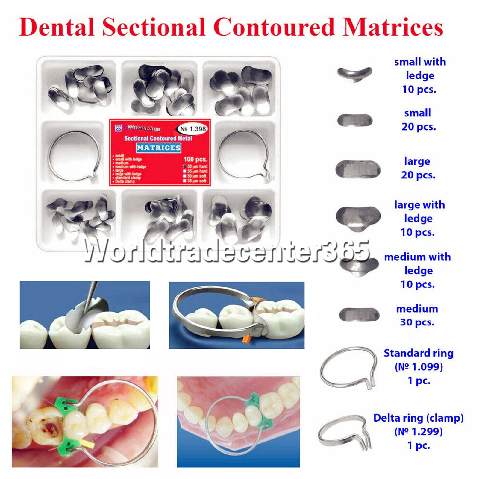 100Pcs TOR VM Dental Matrix Bands Sectional Contoured Matrices Wedges 1.398 35μm