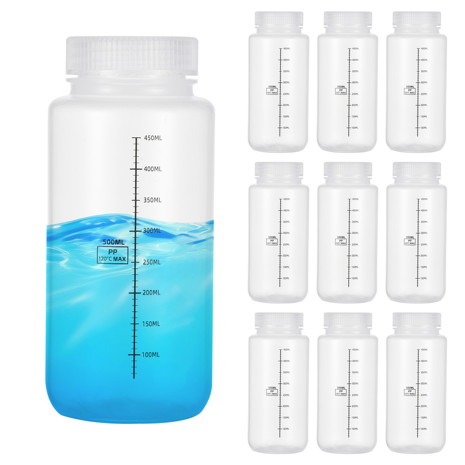 12Pcs Plastic Sample Bottles with Screw Cap, 17 oz 500ml Reagent Bottles, Clear
