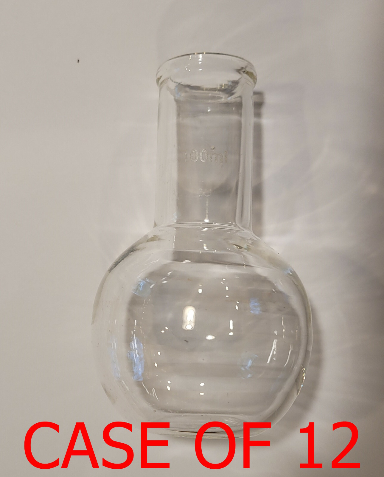 NEW CASE OF 12 100 ML LAB GLASS FLAT BOTTOM STANDARD NECK BOILING FLASK 5YHE8