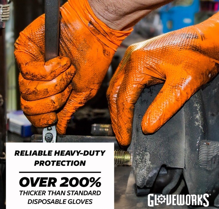 GLOVEWORKS HD Small Nitrile Disposable Gloves 8 Mil Raised Diamond Texture, 100