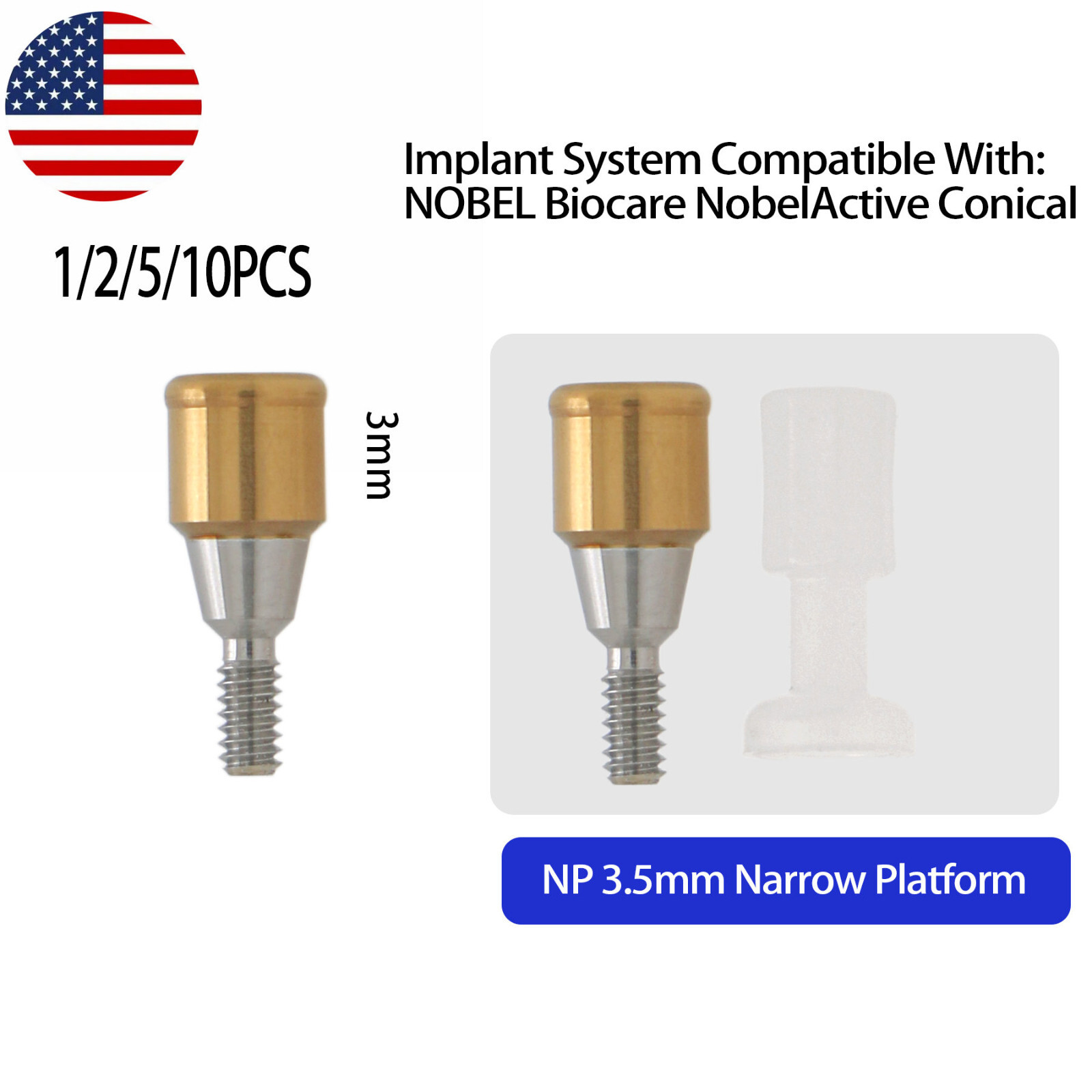 US Implant Locator Abutments NP For Nobel Biocare Active AH=3.0mm Dental