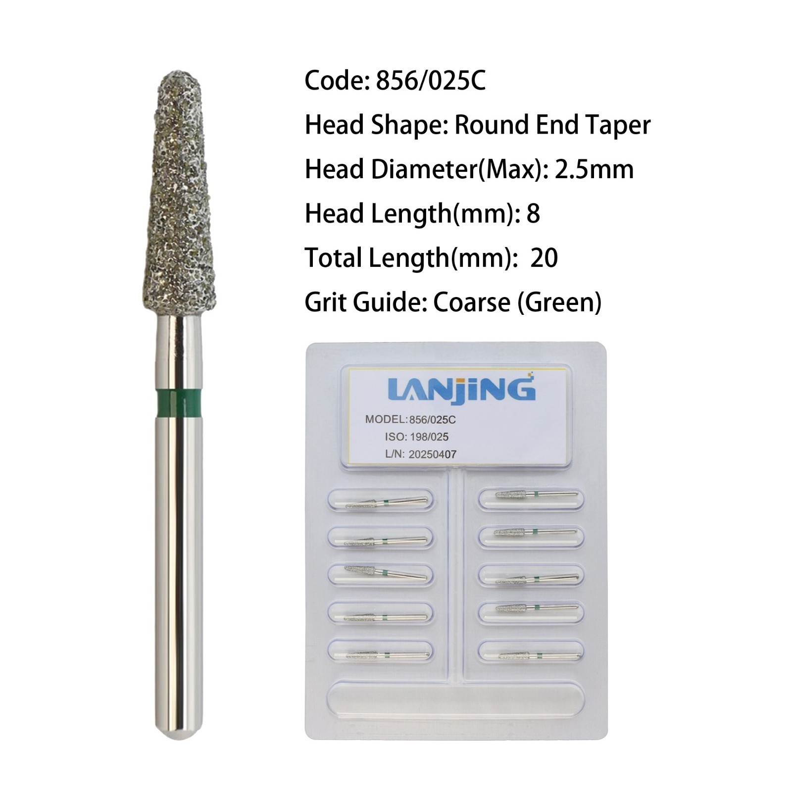 Dental Diamond Burs FG Round End Taper Cylinder High Speed 850 856 Friction Grip