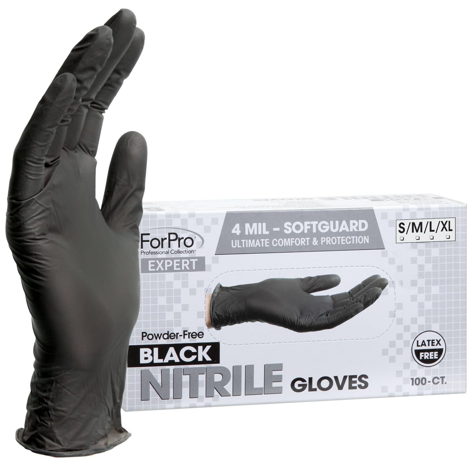 ForPro Nitrile Gloves, PowderFree, LatexFree, Black, Medium, 100Count