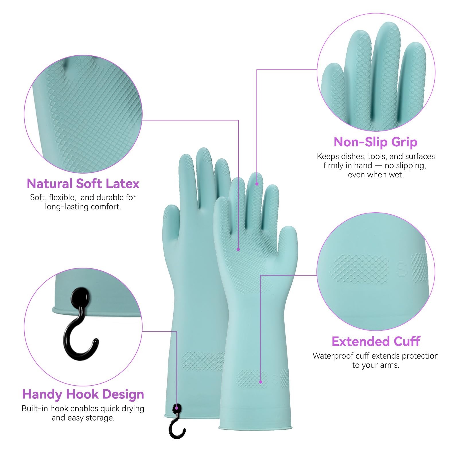 Dishwashing Rubber Gloves for Cleaning – 4 Pairs Kitchen Gloves with Handing …