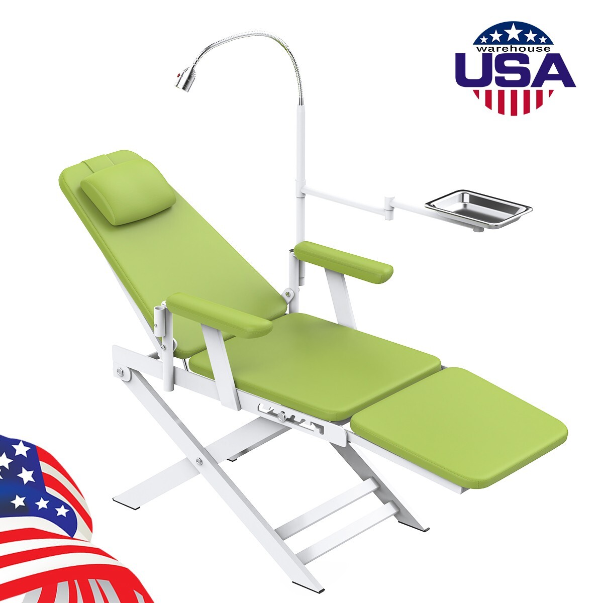 Silla dental portátil plegable luz de lámpara LED y bandeja de acero inoxidable