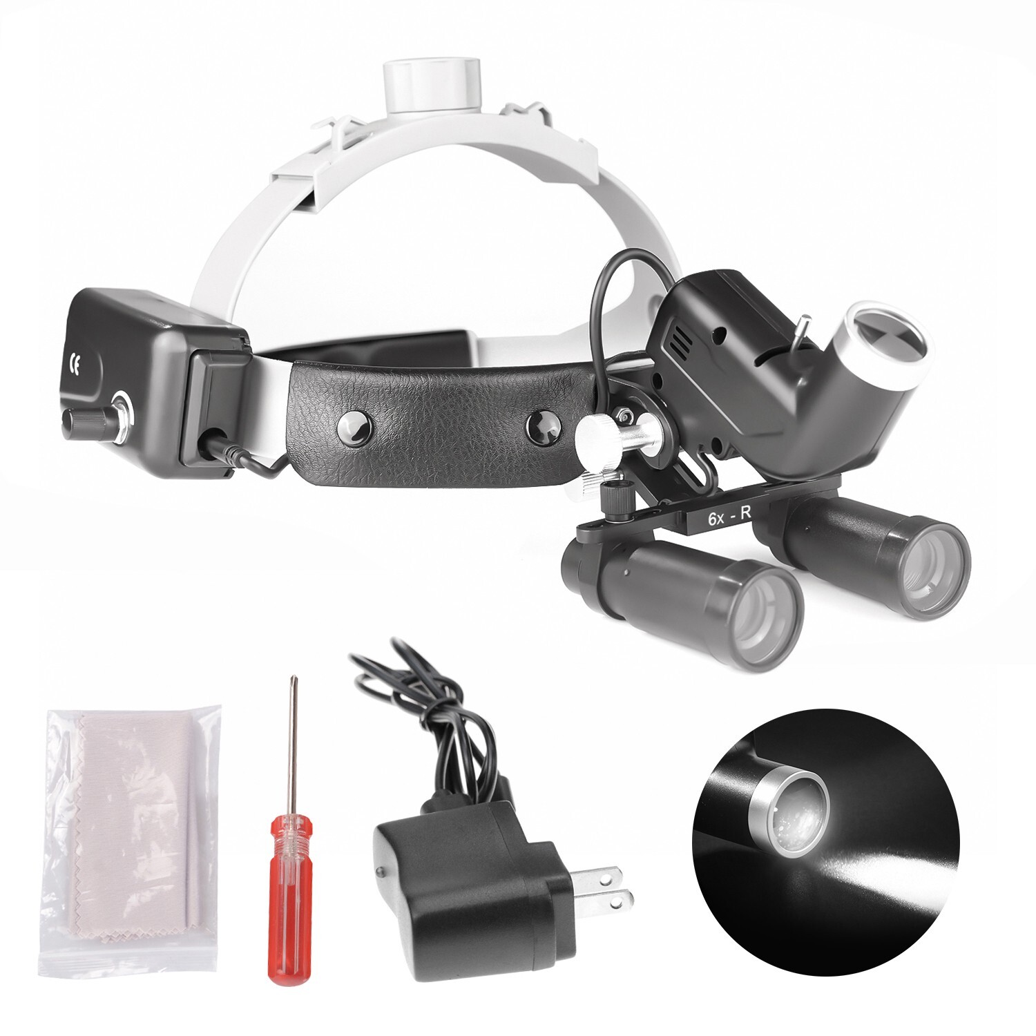 6X Dental Binocular Magnifying Loupes + 5W Headband ENT LED Headlight Lamp Black
