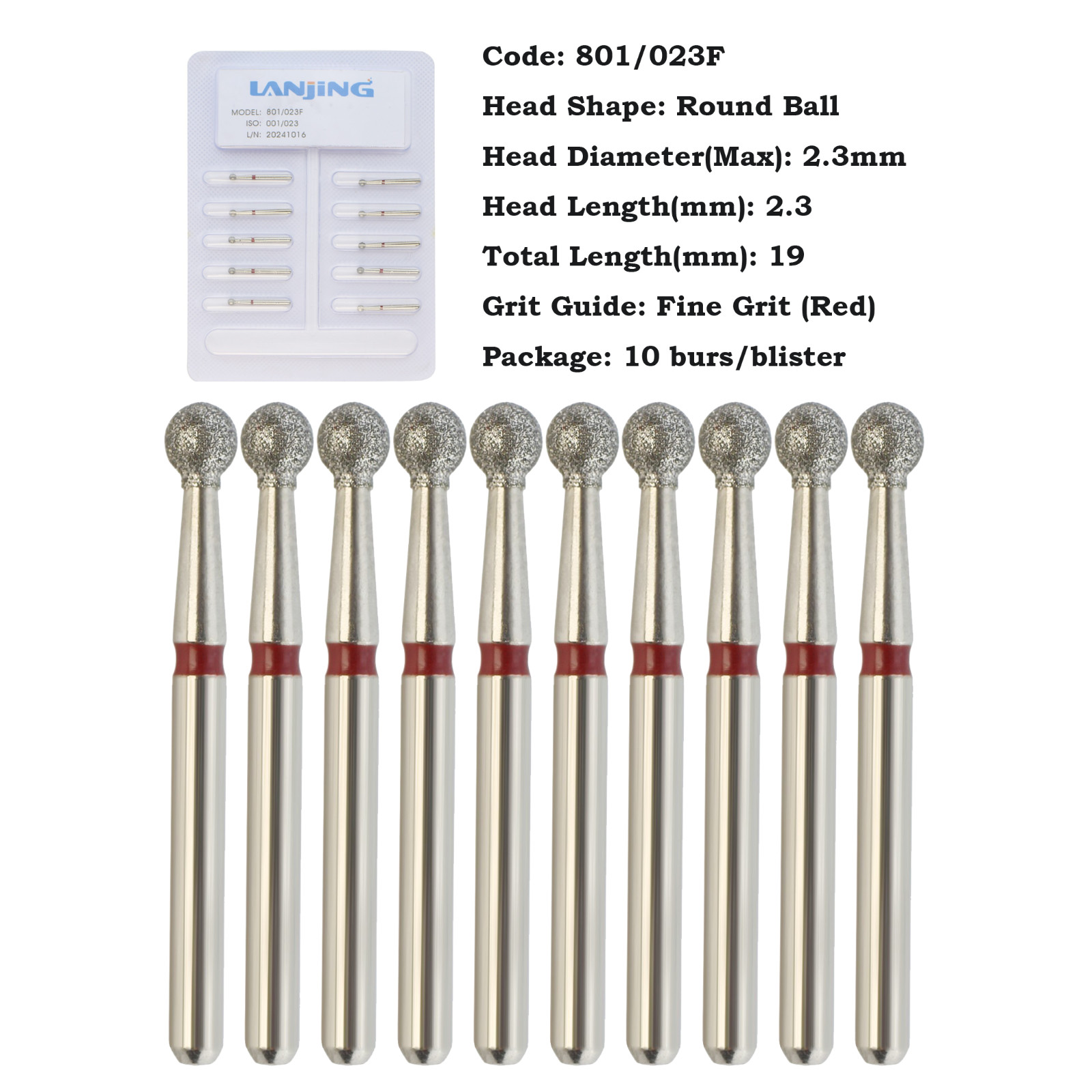 Dental Diamond Burs for High Speed Handpiece FG Surgical Long Round Ball 801/016