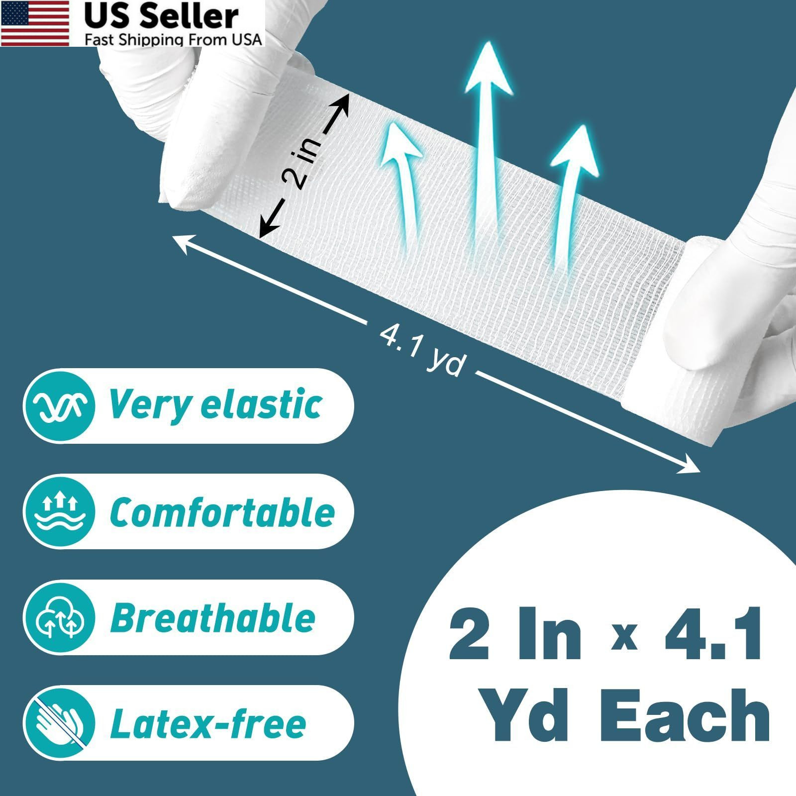 AZEN 20 Pack Gauze Rolls Bandages, 2 in x 4.1 Yards, Premium Medical 2IN, 20p