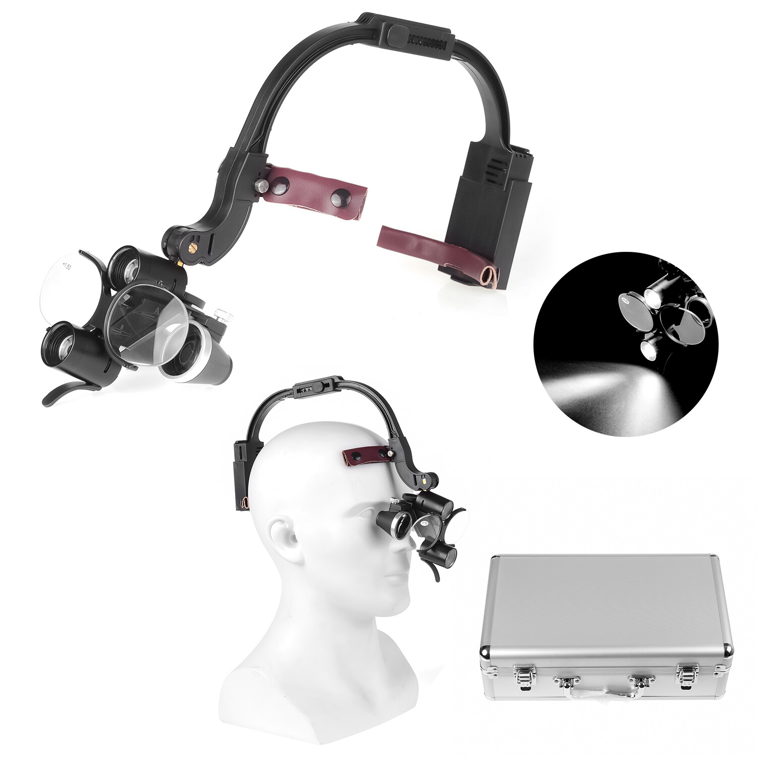 Dental Optical 5W Wireless LED Headlight Two LED Lights+3.5X-420 Loupes+AL-BOX