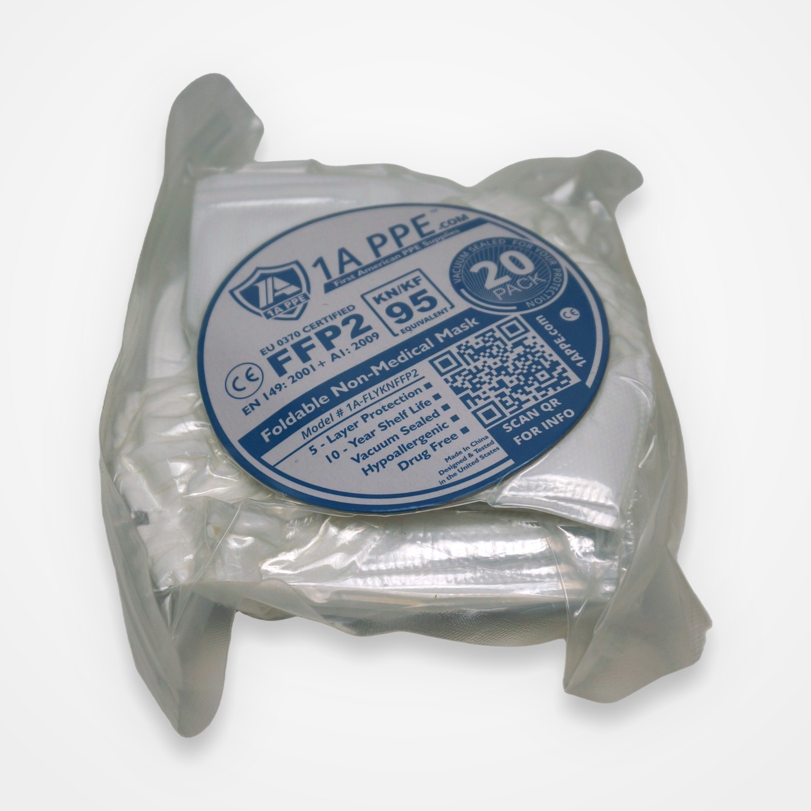 KN95 FFP2 Face Masks 20 Pack 5 Layer Disposable Respirator Vacuum Sealed USA