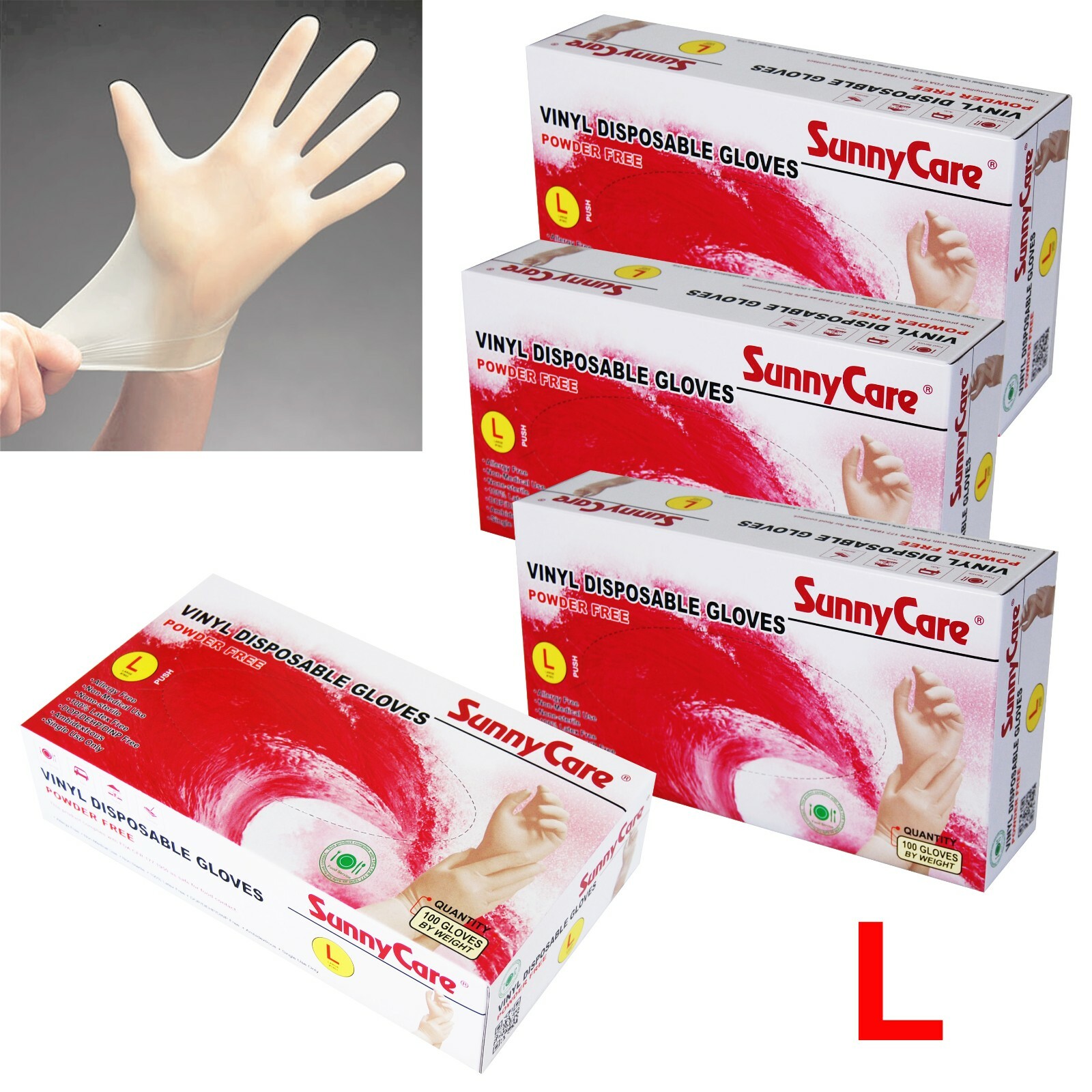 400pcs SunnyCare Powder Free Vinyl Gloves Food Service (Latex Nitrile Free) 🔥 L