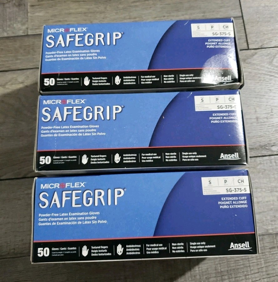 150Ct (75 Pairs) Ansell Microflex SafeGrip SG-375 Extra Thick Disposable Glove S