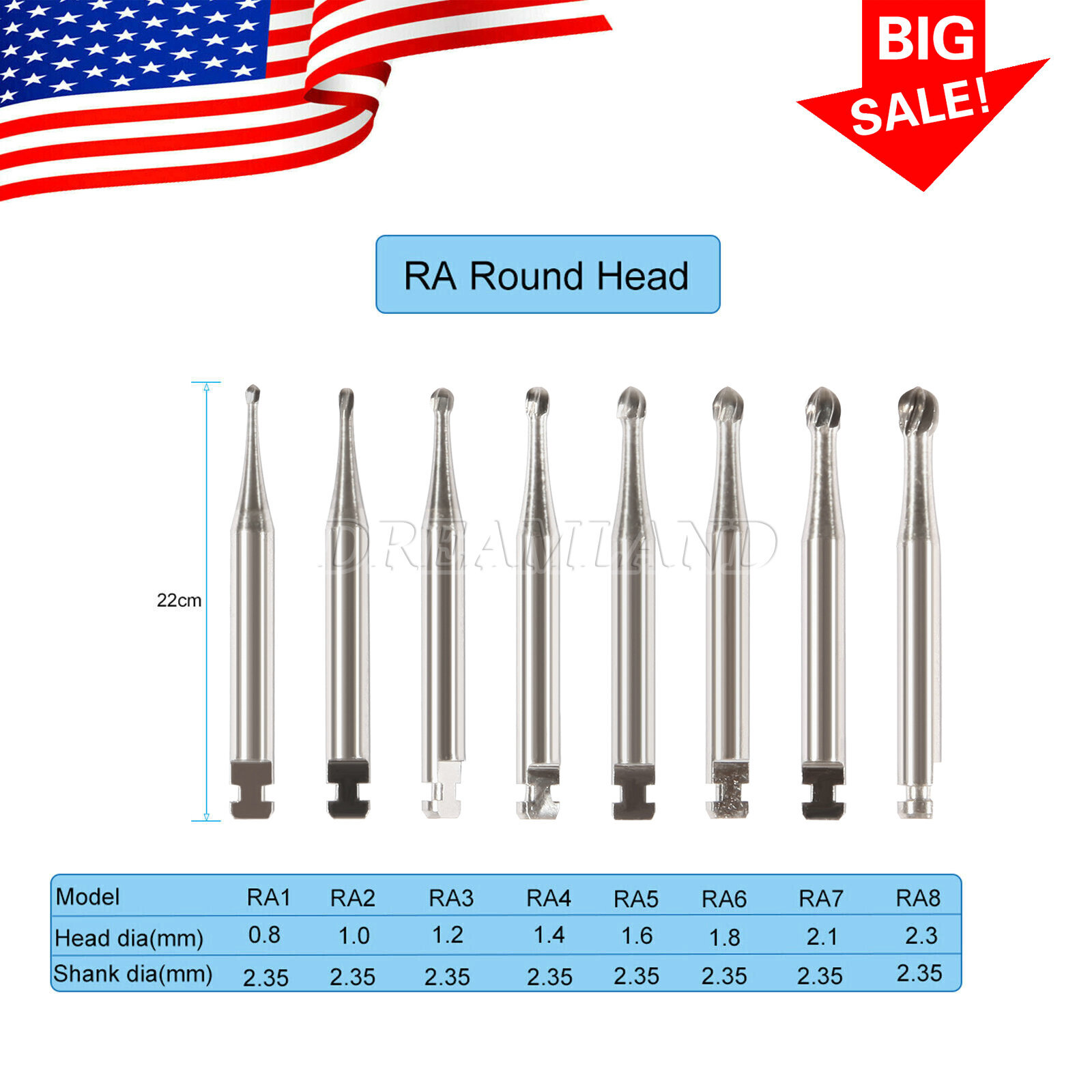 Dental Round Latch Carbide Bur RA 1 2 3 4 5 6 7 8 Midwest For Low Speed