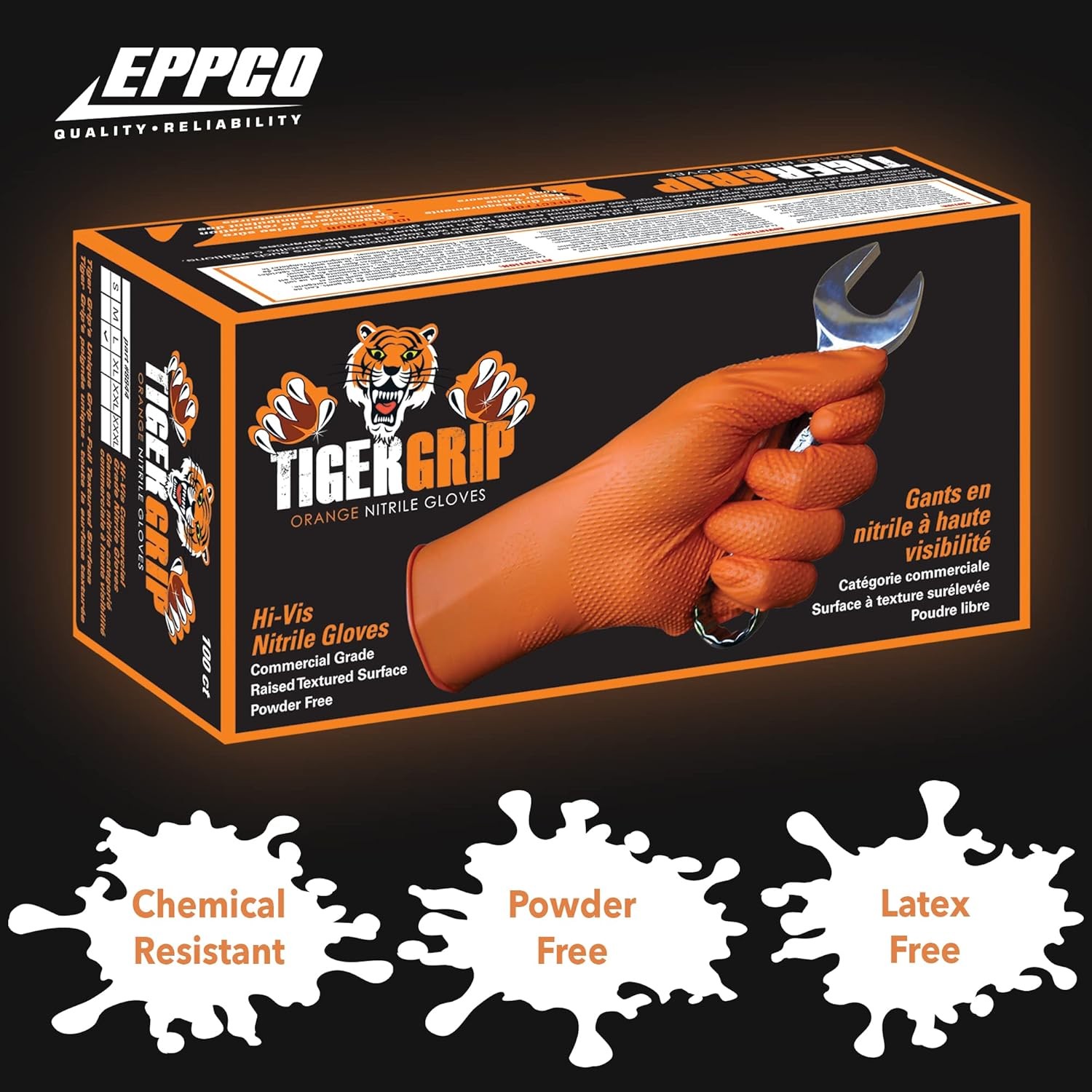 EPPCO 8mil Orange Nitrile Gloves 100 Count
