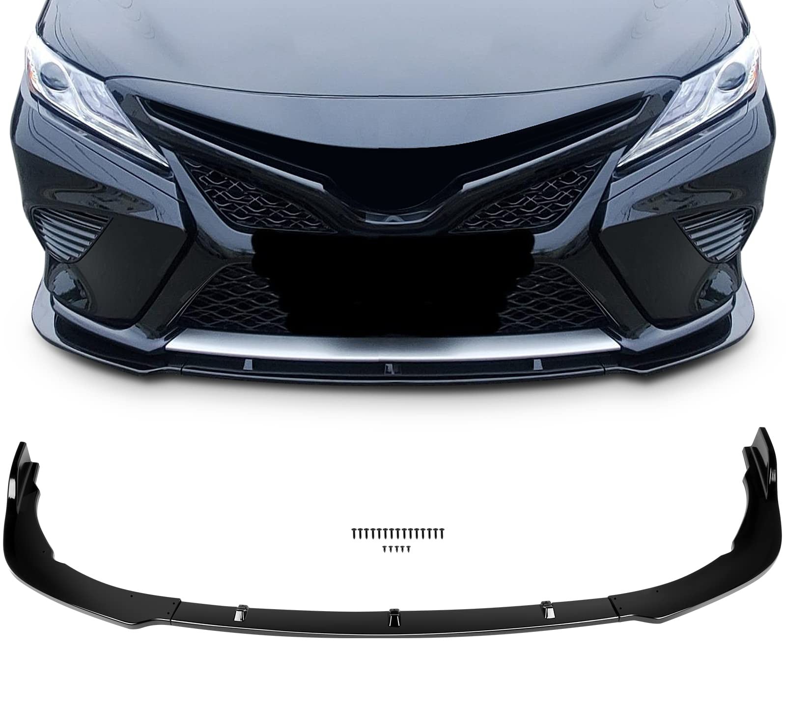 3PCS Front Bumper Lip 2018-2020 Toyota Camry Glossy Black ABS Chin Spoiler