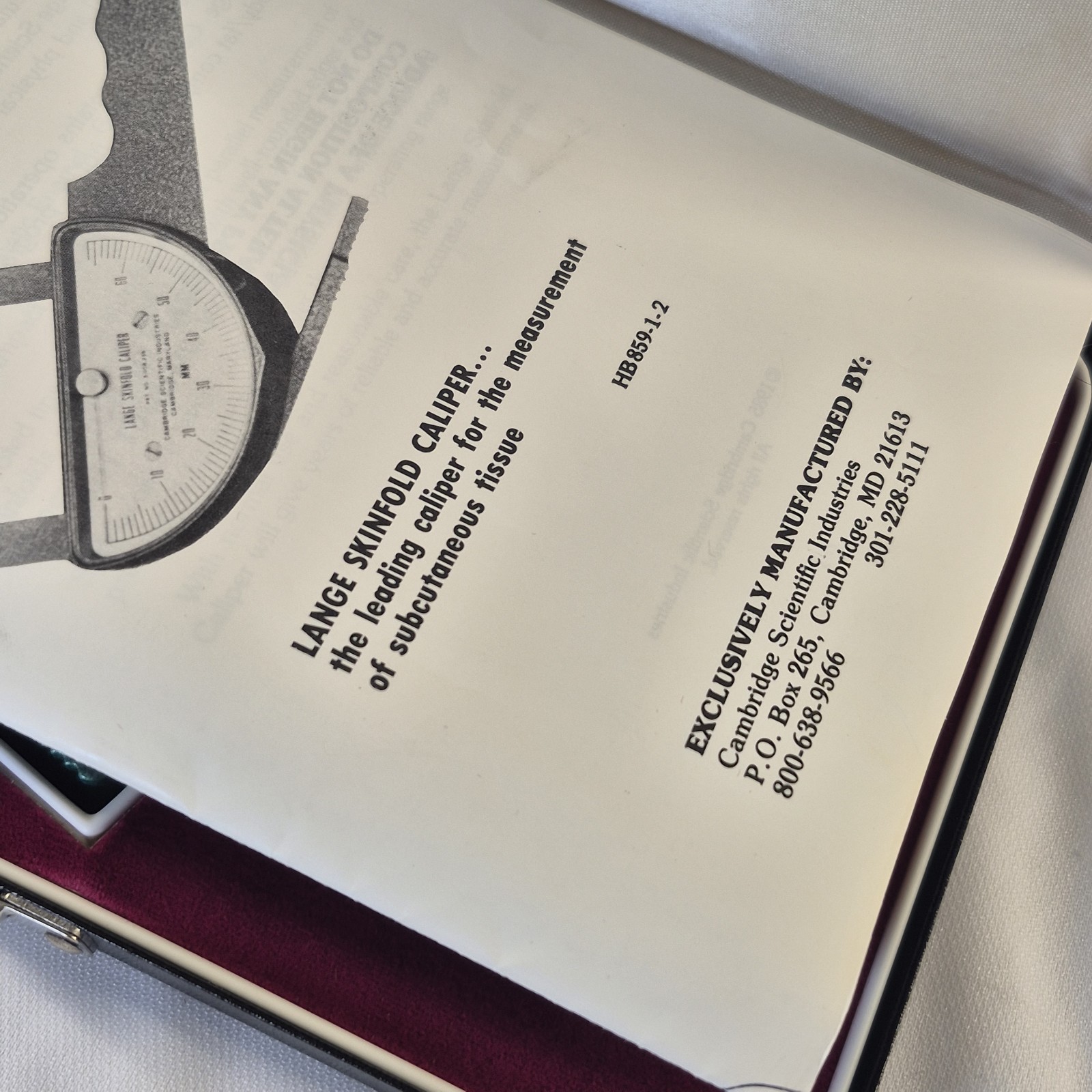 Vintage Lange Skinfold Caliper Cambridge Scientific Industries & Manual