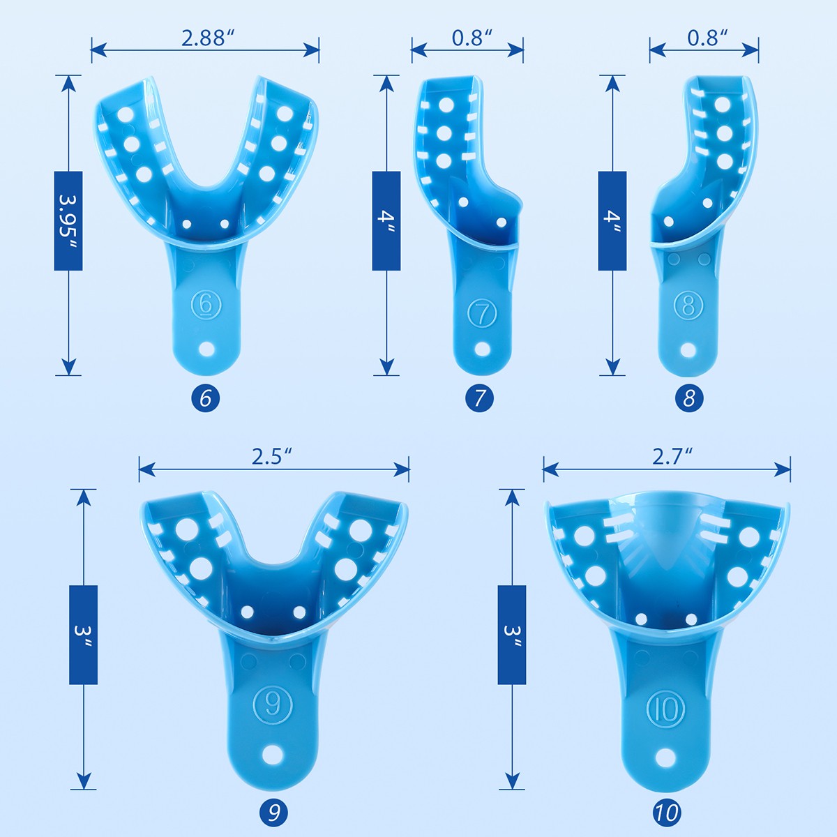 Dental Impression Tray Perforated Plastic Autoclavable SML Upper/Lower 12pc/Bag