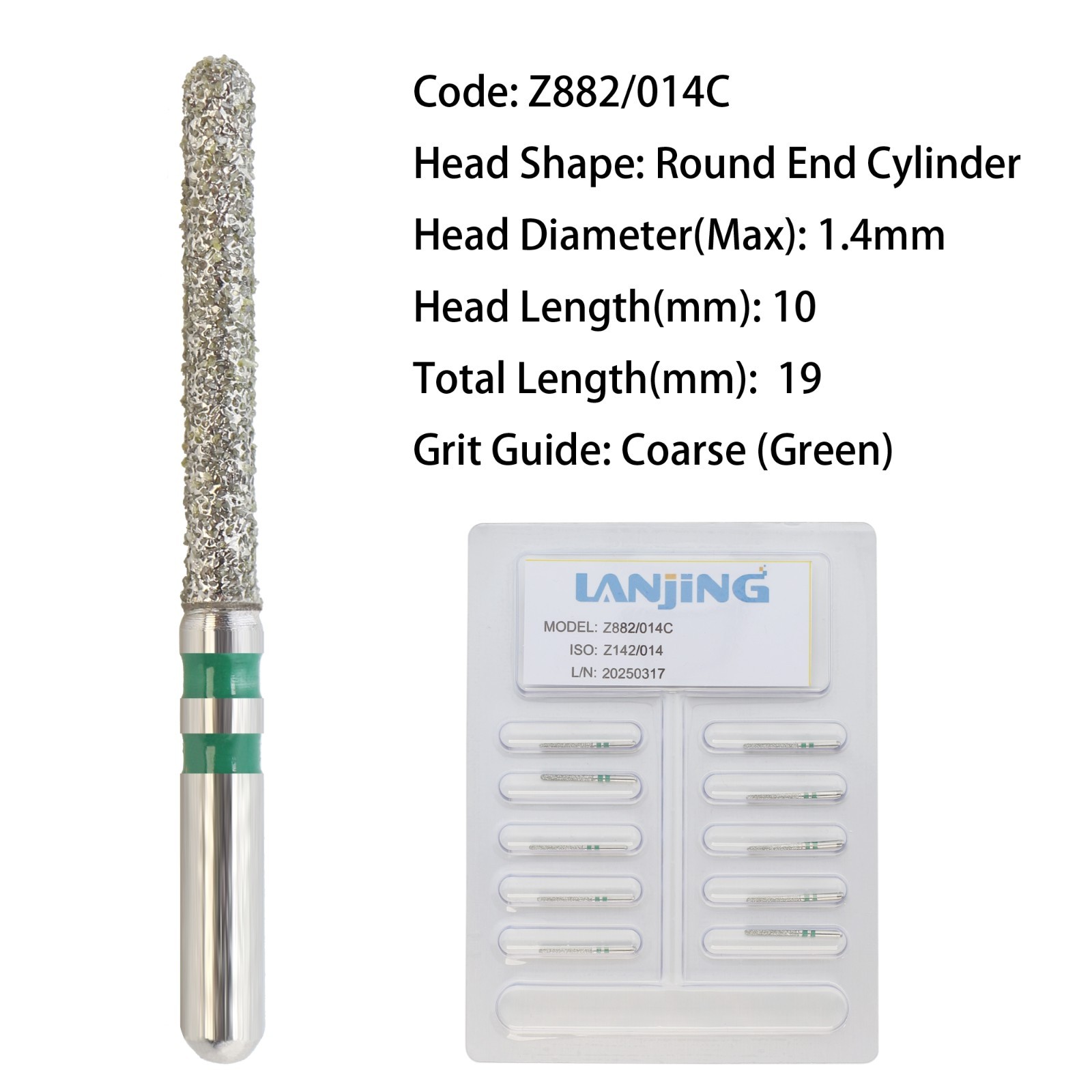 Zirconia Cutting Dental Diamond Burs FG Round End Taper Cylinder for High Speed
