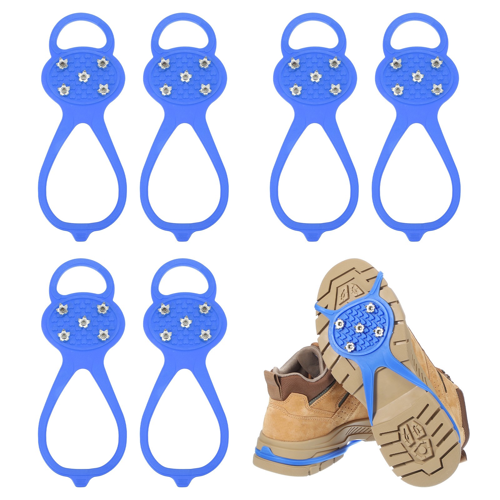 3 Pcs Non-Slip Spikes, 5 Tooth Steel Nails Ice Cleats, Blue Size-M