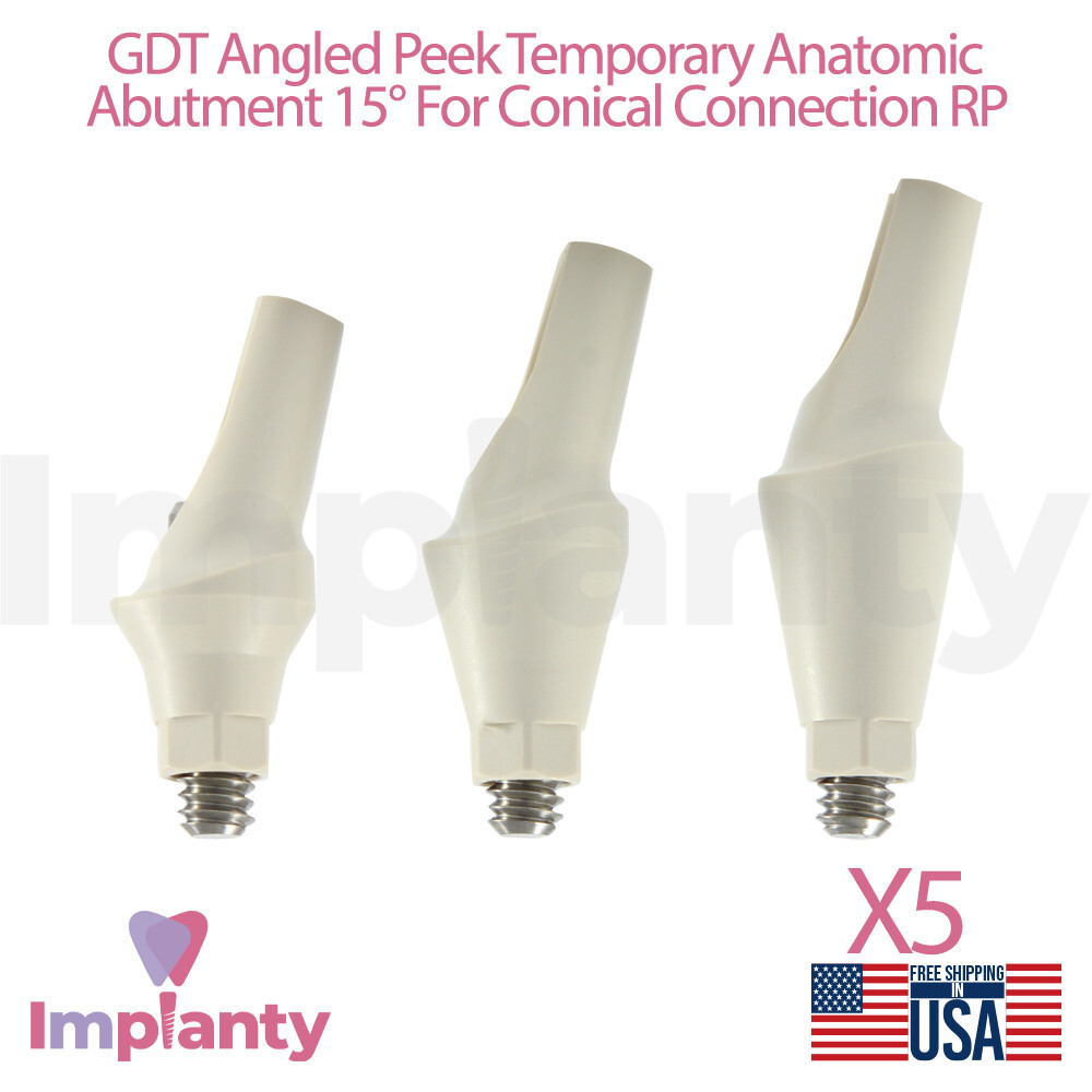5x GDT Peek Temporary Anatomic Angled Dental Prosthetic 15° RP Conical 2.65mm