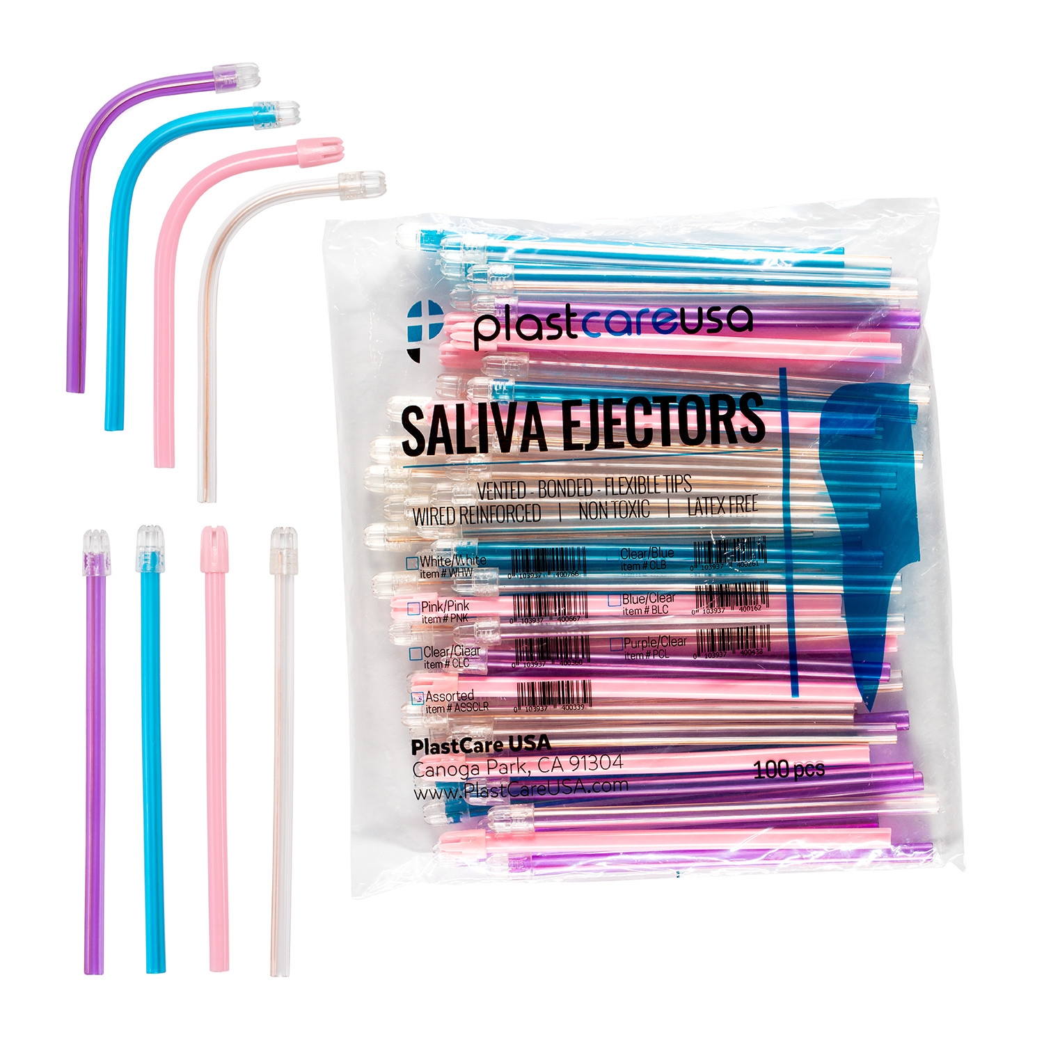 1000 (10 Bags) ASSORTED Dental Saliva Ejectors Ejector Disposable Suction Tips