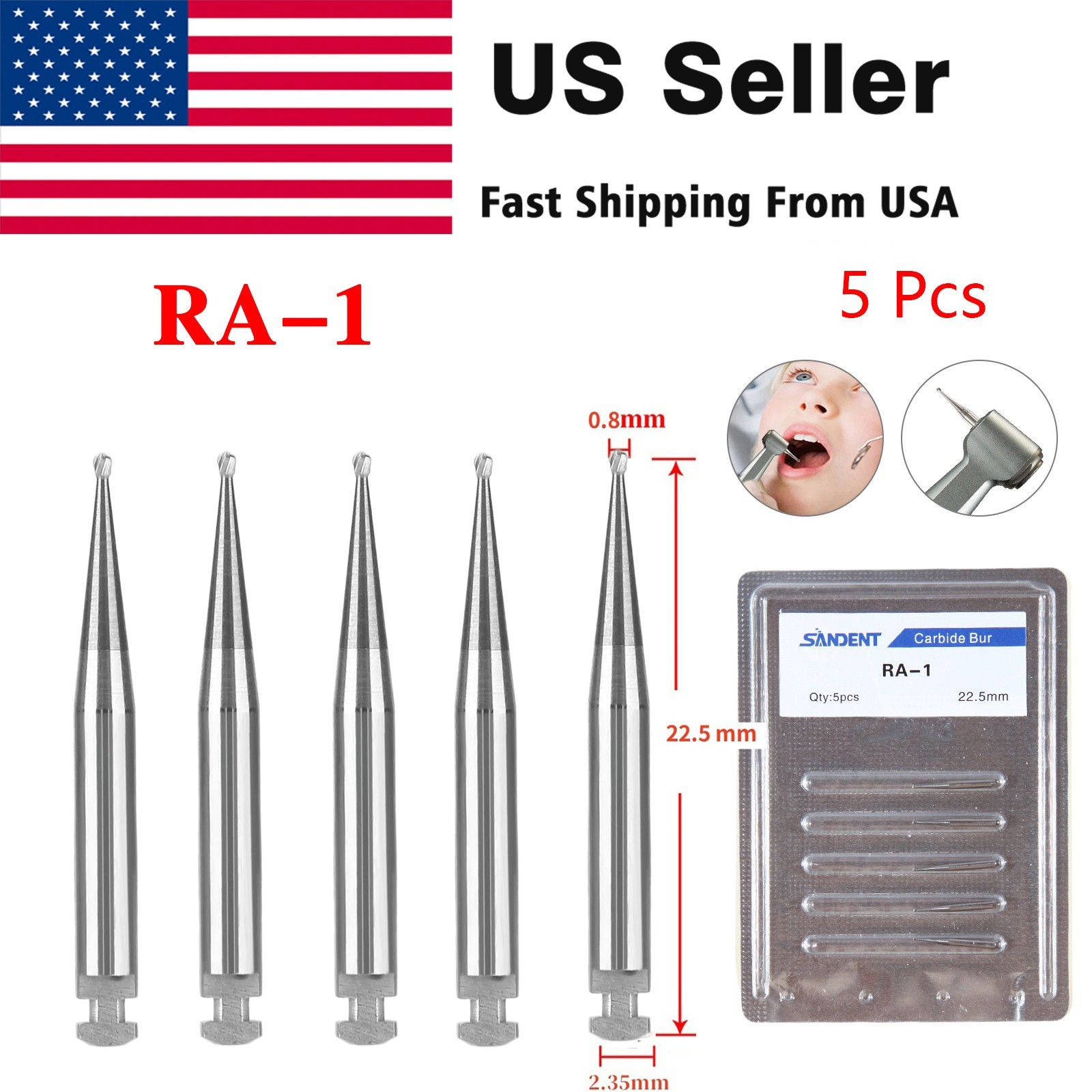 5-200pcs Dental Round Tungsten Carbide Bur Latch RA#1-8 for Slow Speed Handpiece