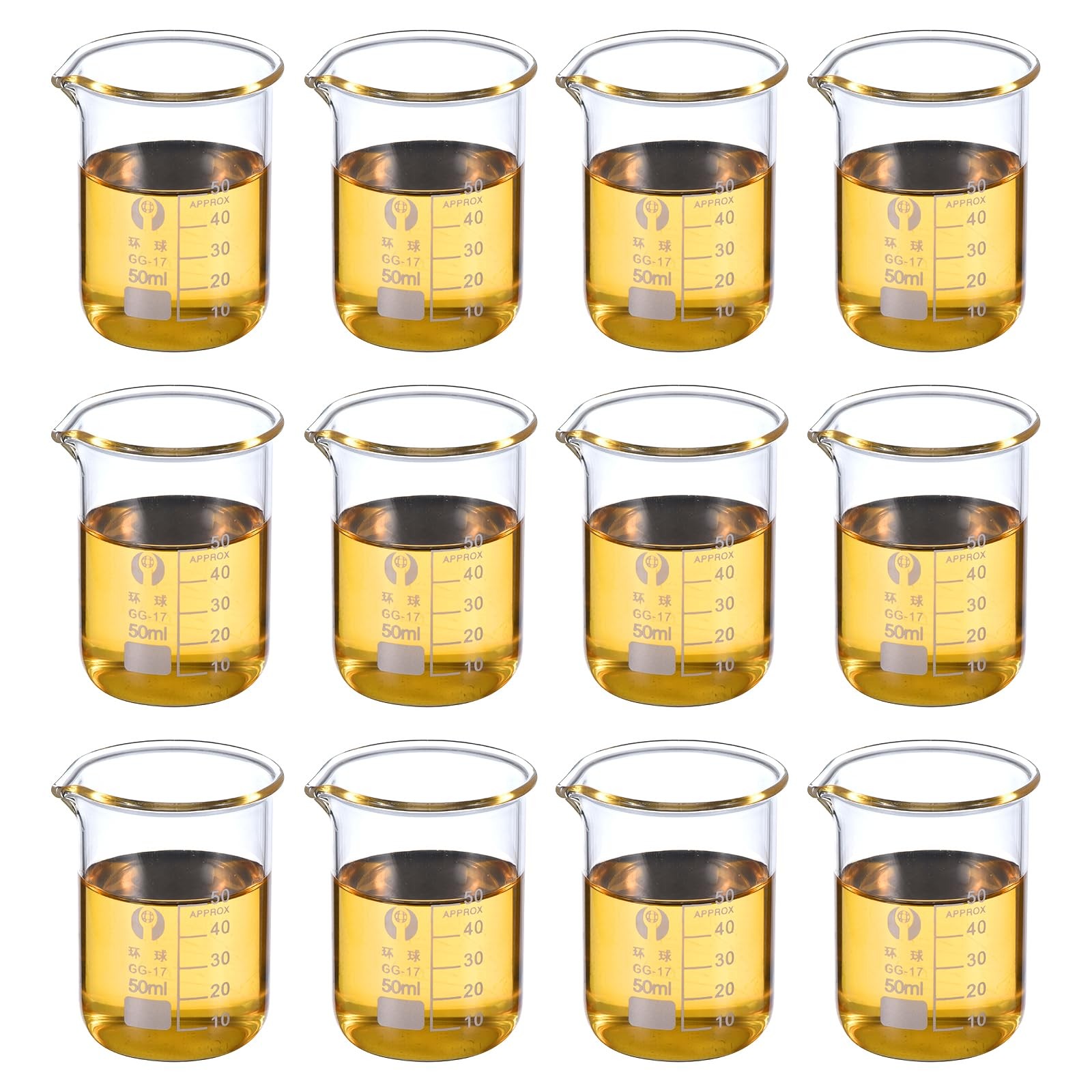 50ml Glass Beaker 12 Pack Graduated Printed Scale Borosilicate Lab Kitchen Measu