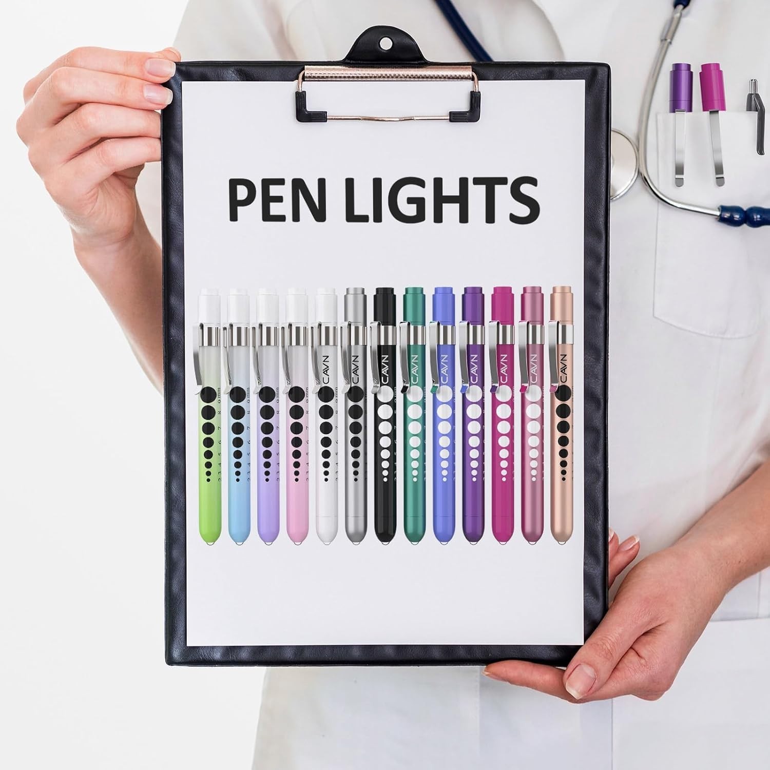 2-Pc LED Medical Penlight Set with Pupil Gauge for Nurses – Purple & Pink