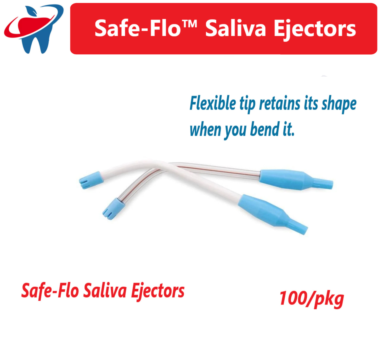 Dental Safe-Flo™ Saliva Ejectors 100/Pk, White – Crosstex Flexible tip M1000WHBU