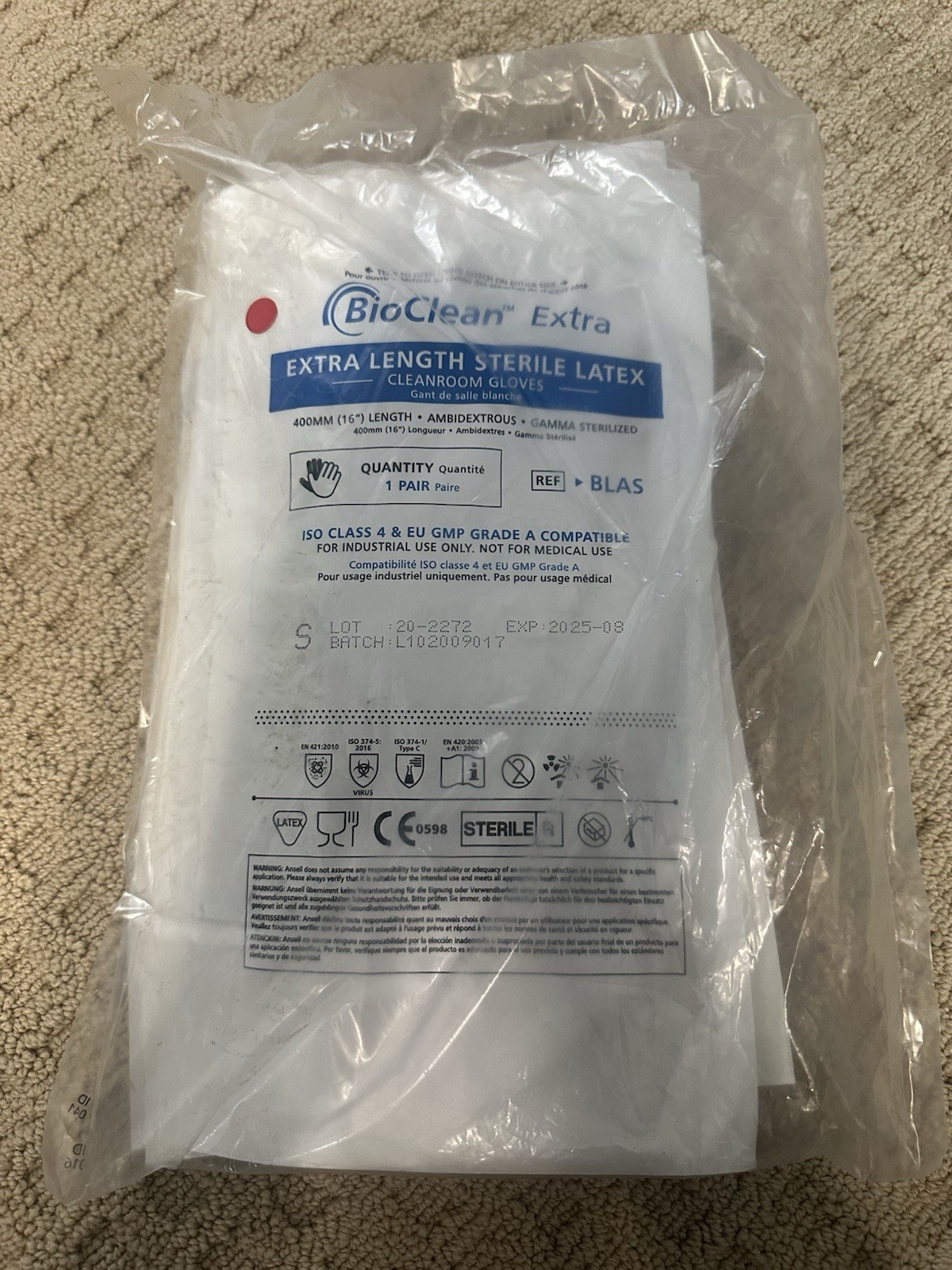BioClean Extra Ansell BLAS Long Latex Gloves Sterile Surgical Small EXPIRE 10 🧤