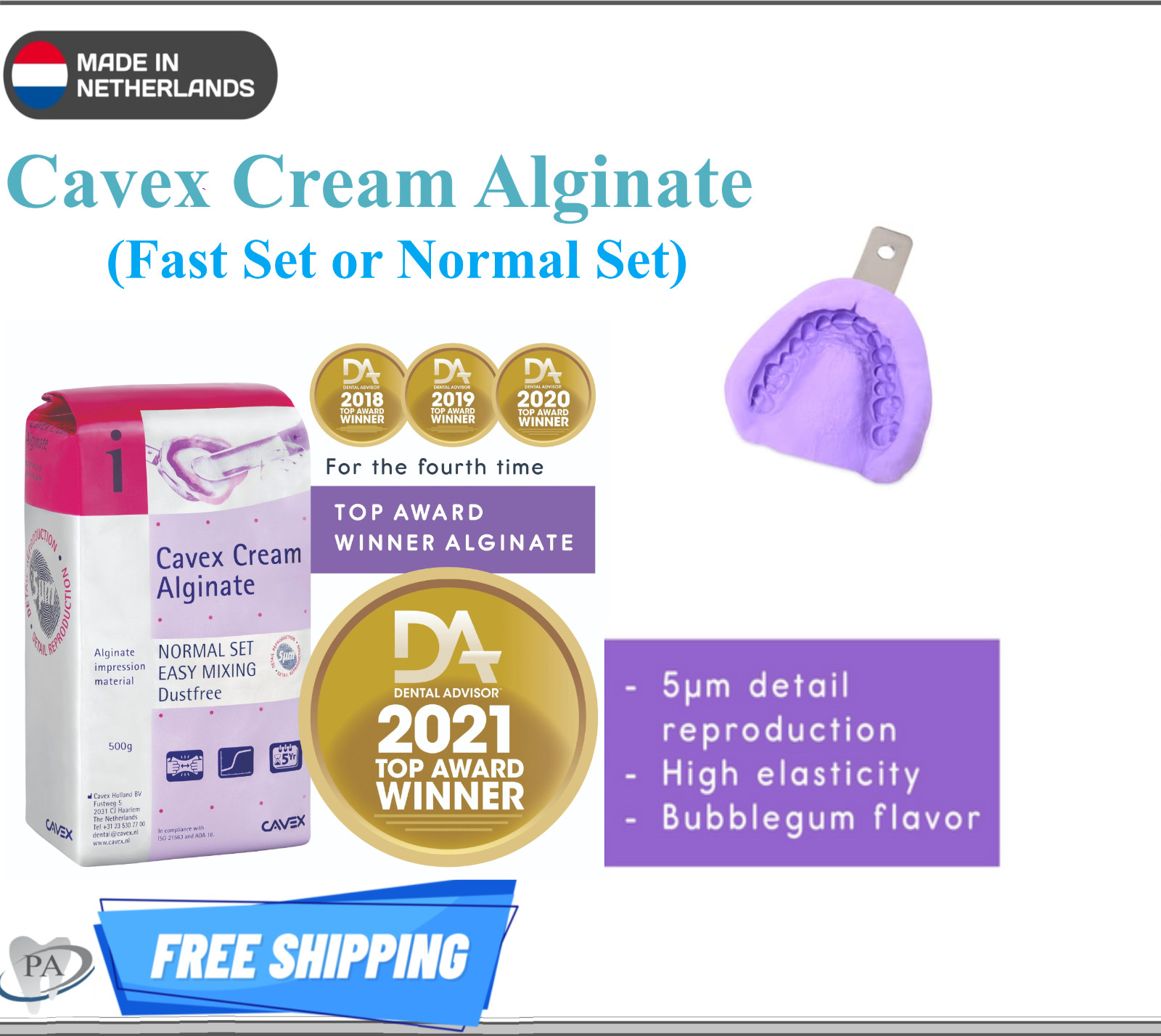 10 Pack Cavex Cream Alginate Fast Set Impression Material Bubble Gum Aroma 500g