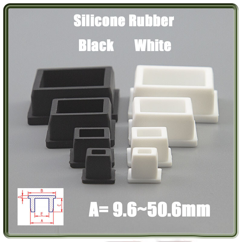 Square Silicone Rubber Plugs End Caps Seal Stopper Bungs Black/White 9.6~50.6mm