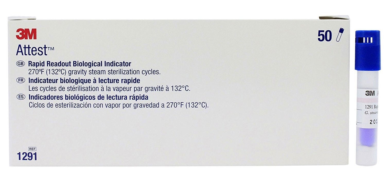 3M 1291 Attest Rapid Readout Steam Biological Indicators Blue 50/Pk