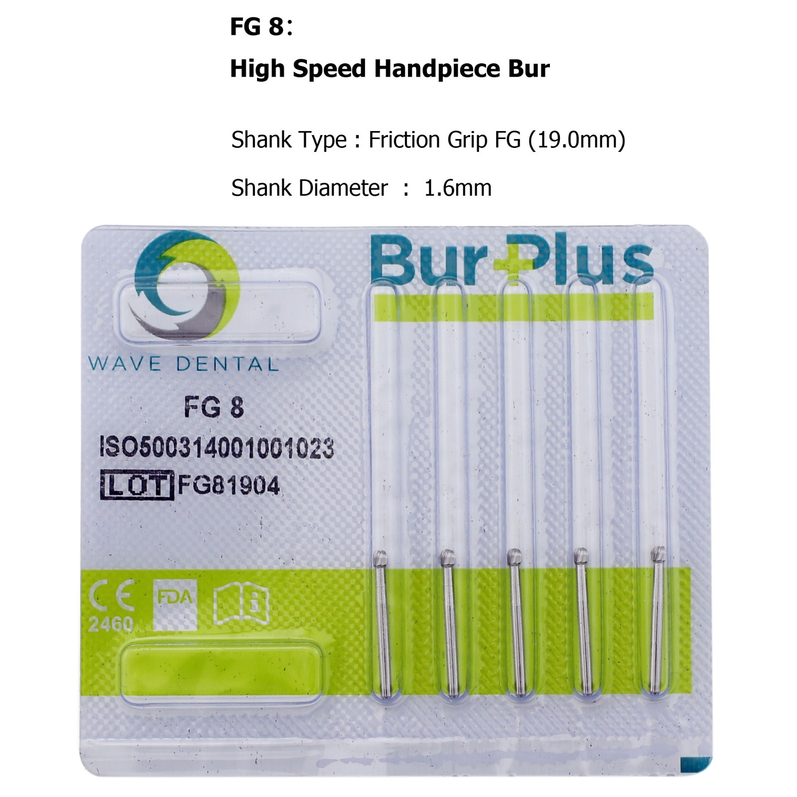 Wave 8 Round Bur Dental Carbide Burs FG8 friction grip High Speed 19mm 50 100PCS