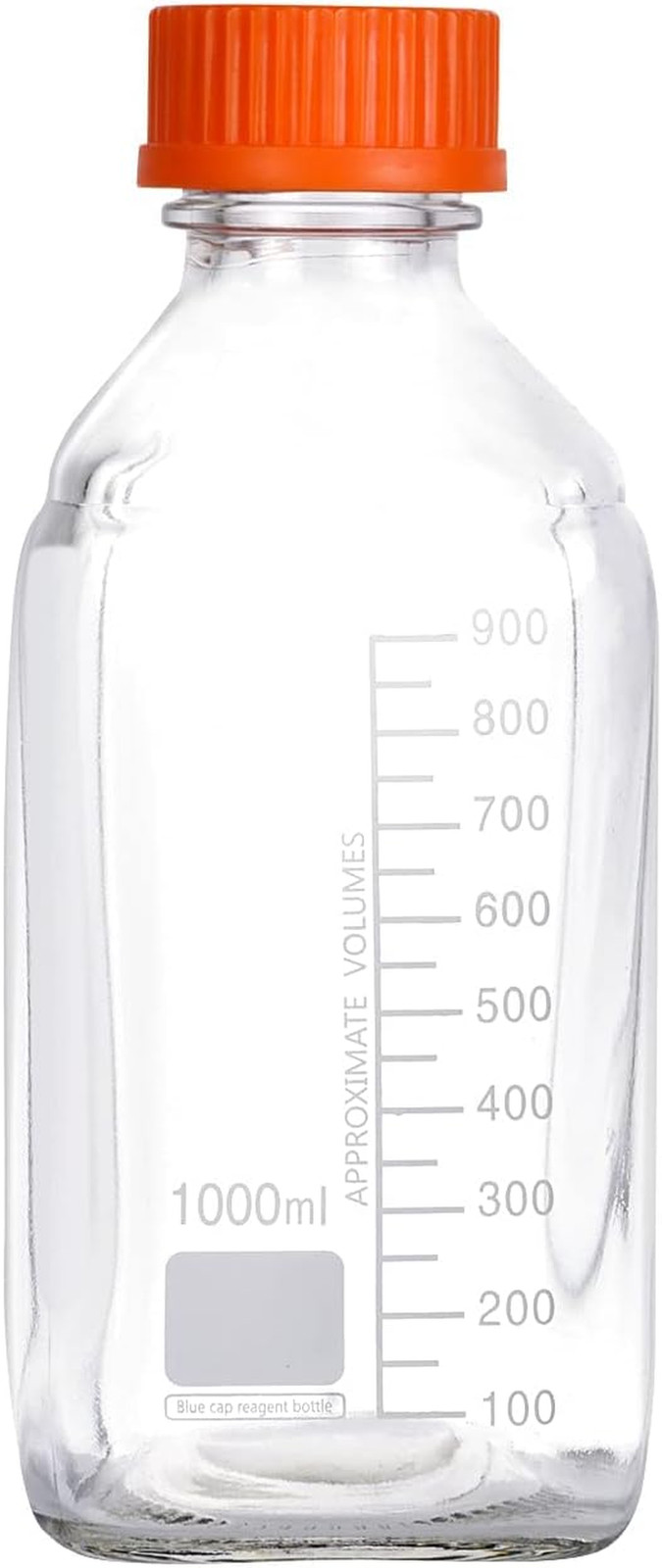 4 Pieces 1000Ml Lab Square Graduated Glass Media Storage Bottle with GL45 Pol…