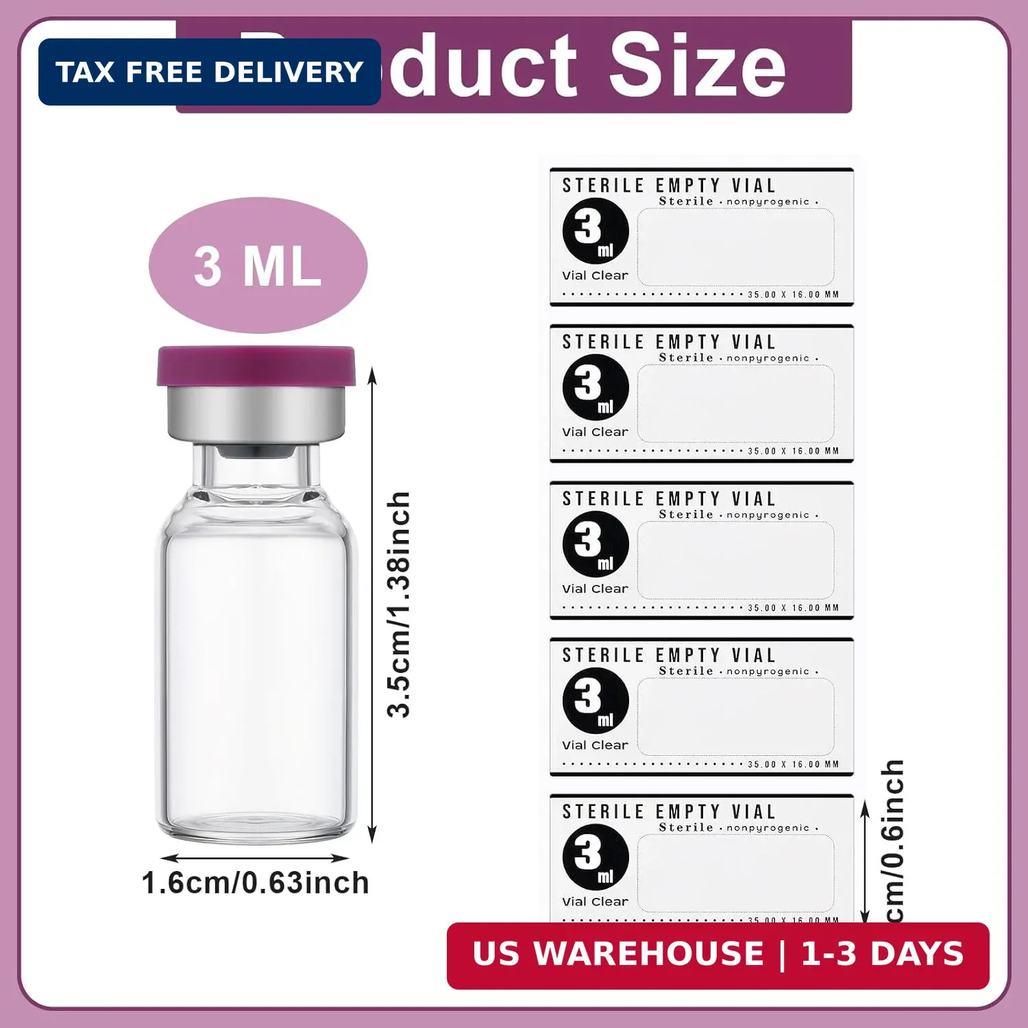 Threlaco 20 Pcs 3ml Sealed Sterile Empty Vials with Self Healing Injection Port