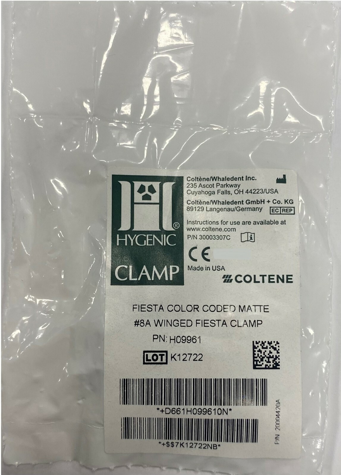 *1-Pack* Coltene Hygenic Clamp #8A Winged Fiesta Clamp Color Coded Matte H09961