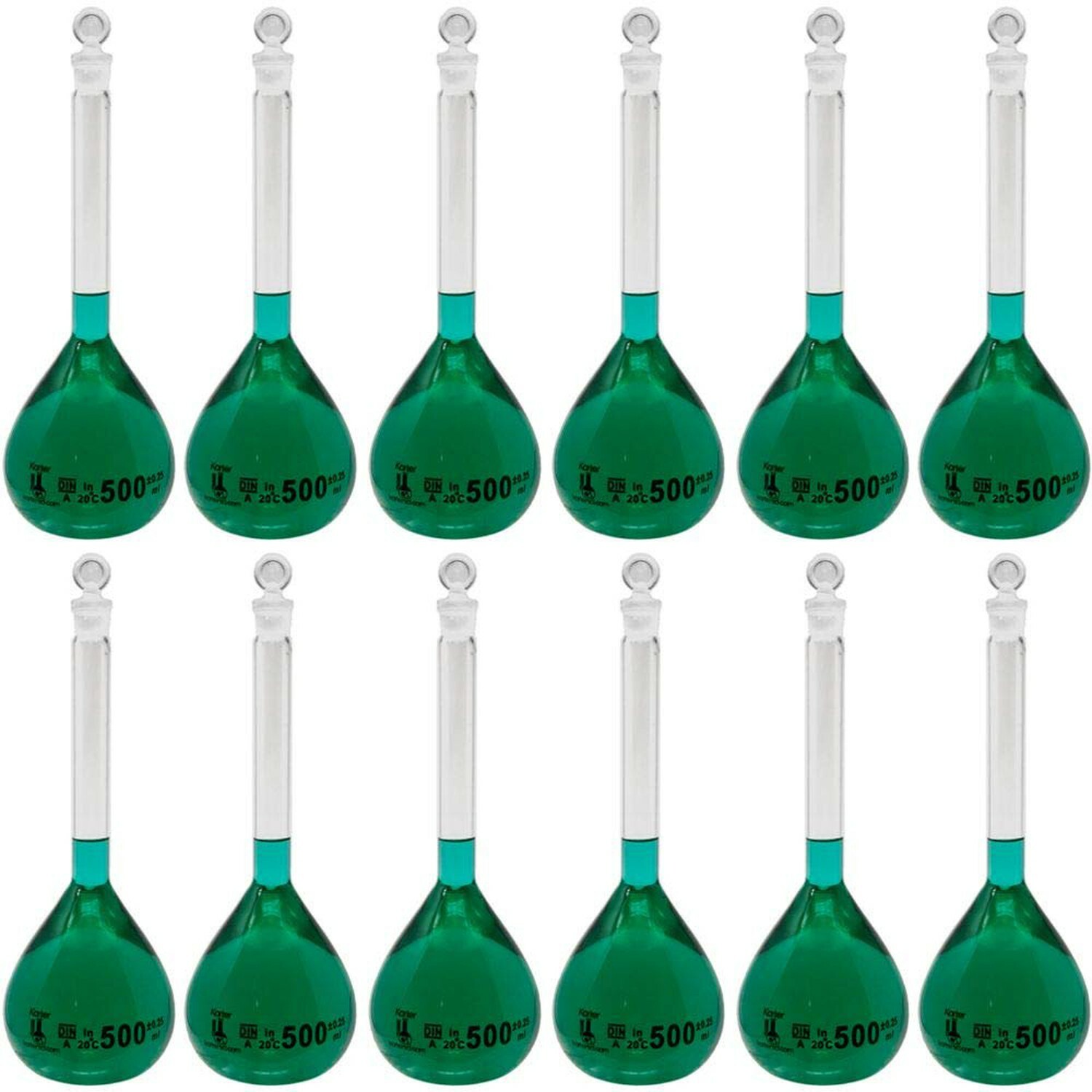 500ml Volumetric Flask, 3.3 Boro Glass, Class A, Ground Stopper (Case of 12)