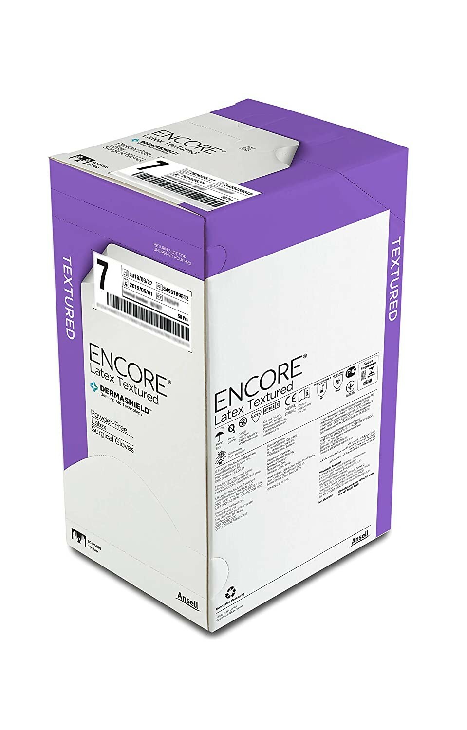 *50-Pairs* Ansell Encore Dermashield Latex Surgical Size-7 Gloves 5785003