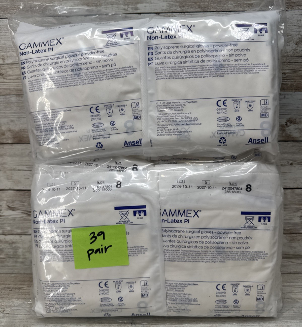 Gammex Non-Latex PI Surgical Gloves Sterile *39 PAIR* Size: 8 *Exp: 10/27*