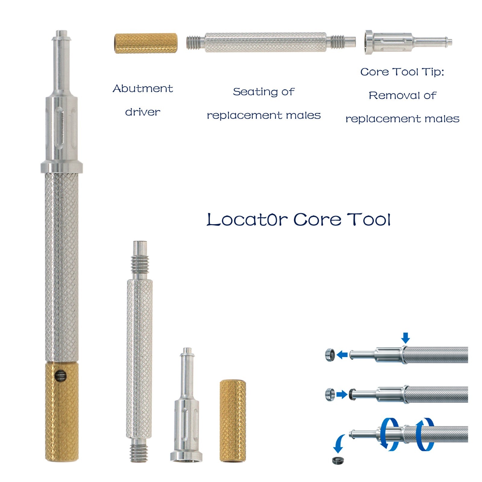 Locator Core Tool assembled Abutment Driver Male caps Insertion Extraction Tool